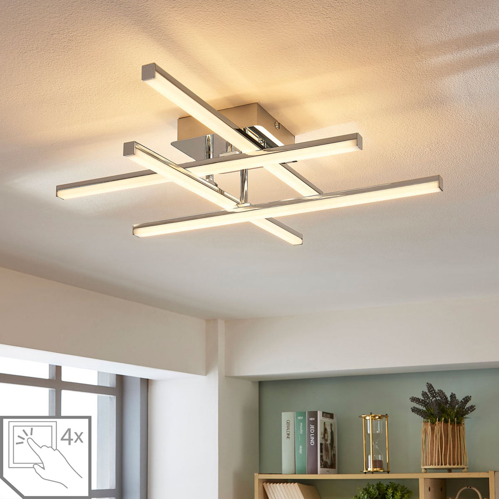 Lindby Korona adjustable LED ceiling light, dimmable, for Living / Dining Room, metal, acrylic, 5 W, energy efficiency: A+, L: 64.2 cm, W: 50 cm, H: 13 cm