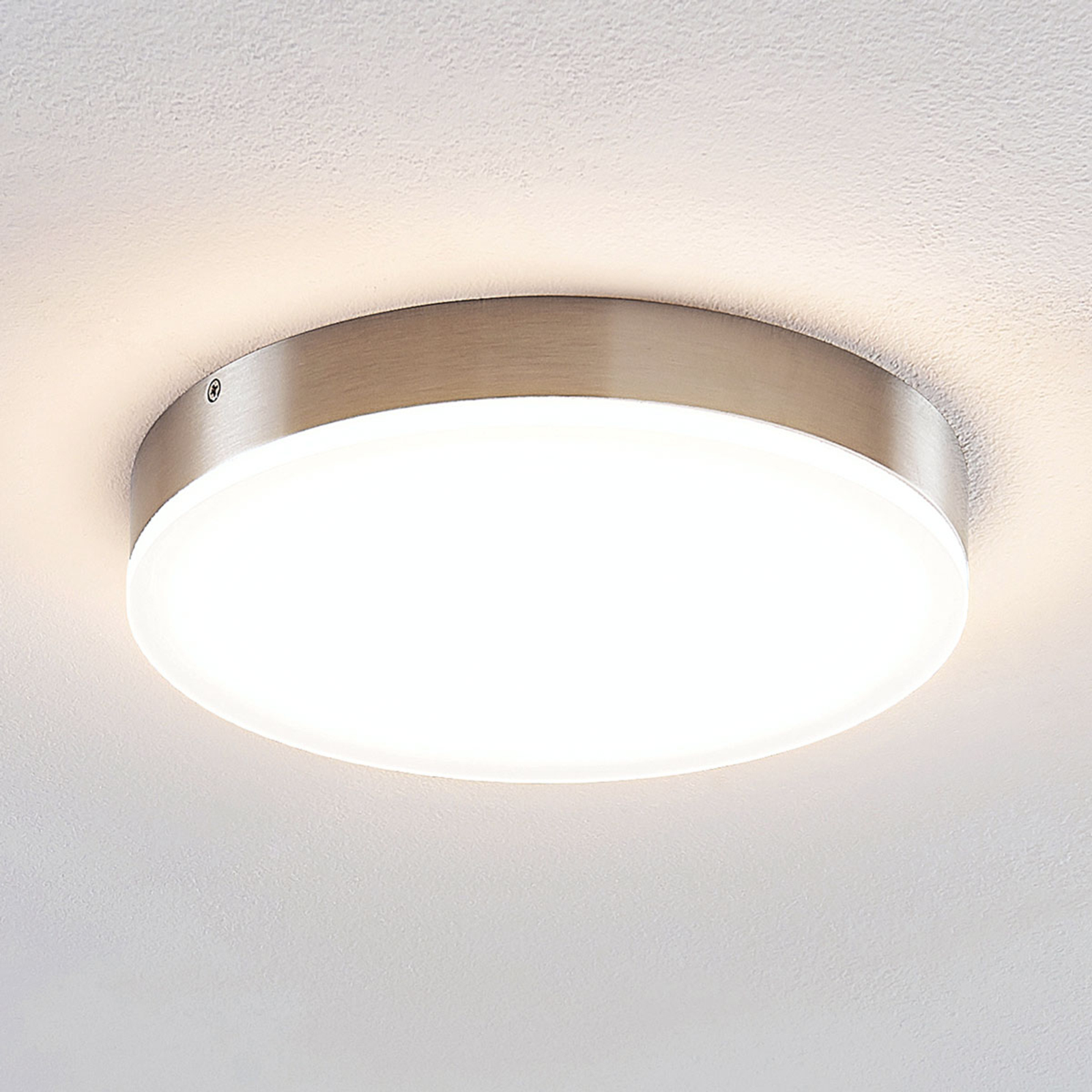 Lindby Leonta LED ceiling lamp, nickel, Ø 25 cm, for Living / Dining Room, aluminium, acrylic, 20 W, energy efficiency: A+, H: 3.4 cm