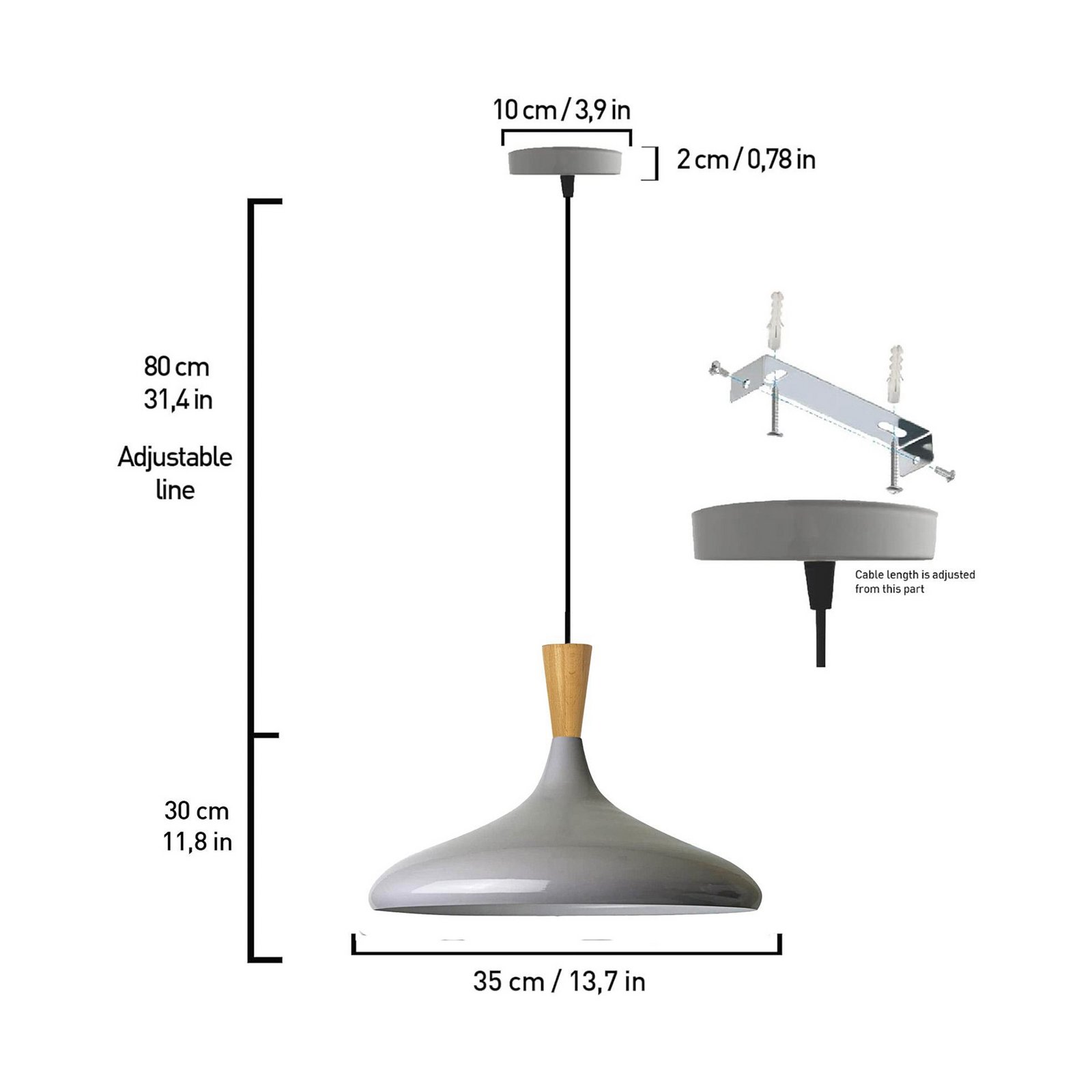Suspension Chris, gris/blanc, Ø 35 cm, métal
