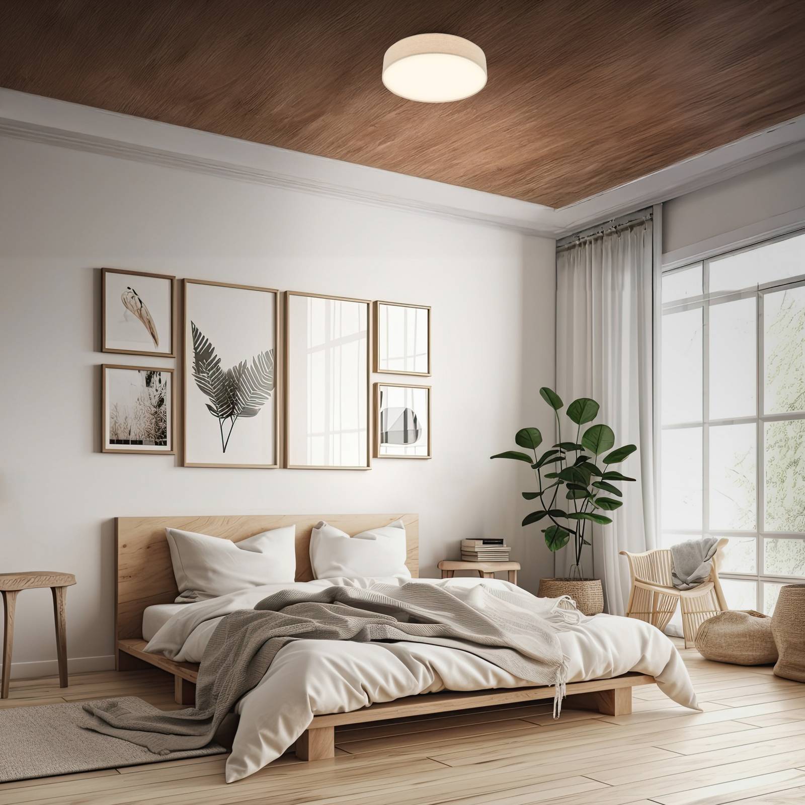 LED-loftlampe Duck, beige, Ø 38 cm, tekstil, 3000 K