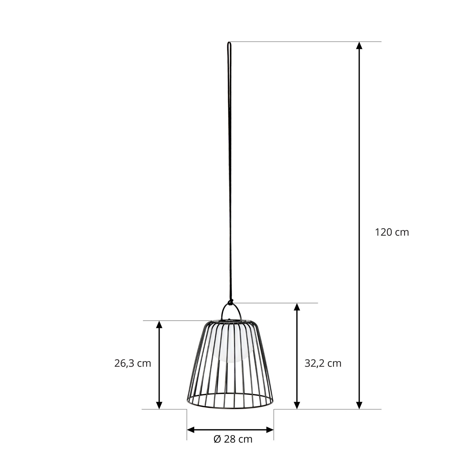 Lindby LED-Akku-Außenhängeleuchte Levino, dimmbar, Ø 28 cm