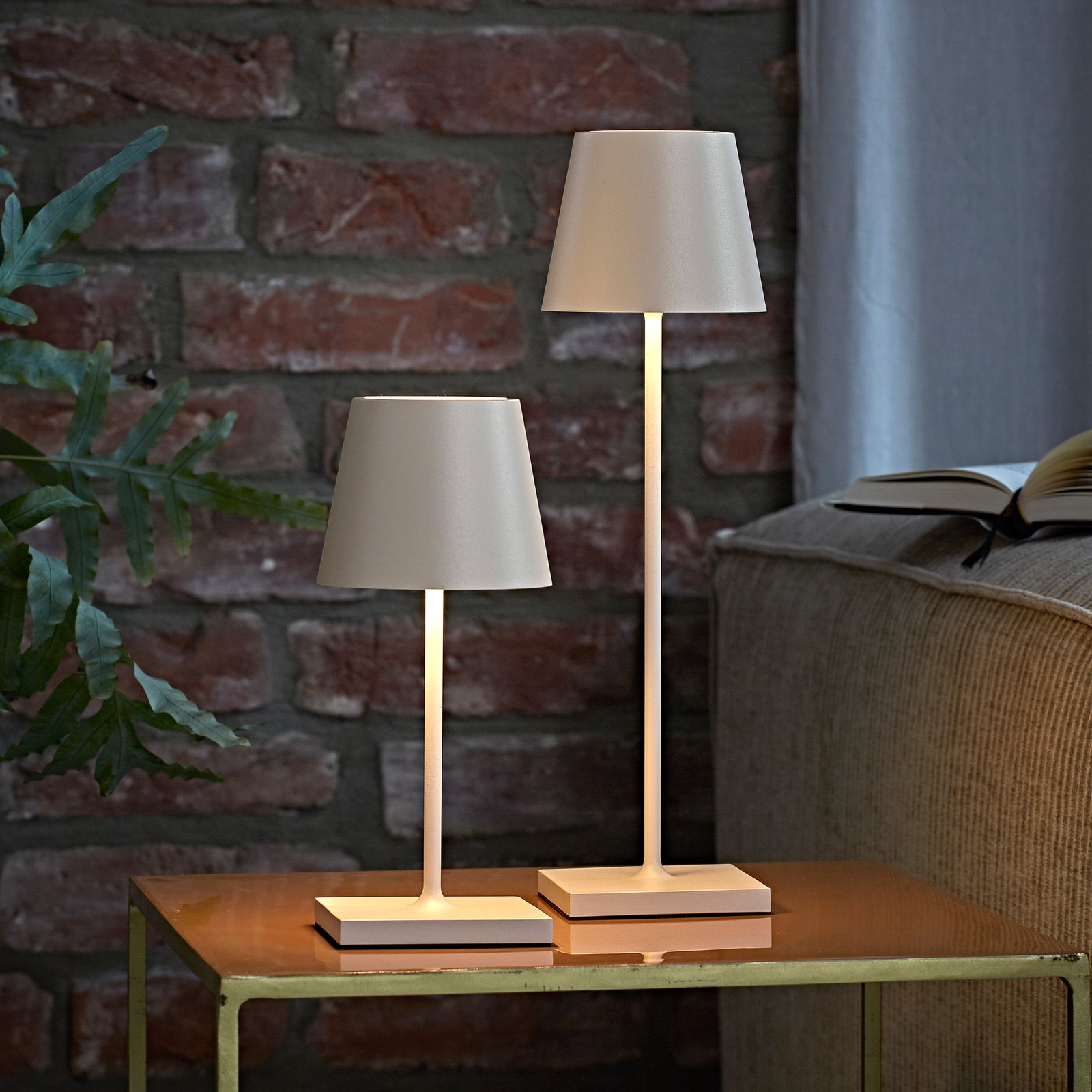 Nuindie mini rechargeable LED table lamp, round, USB-C, dune beige