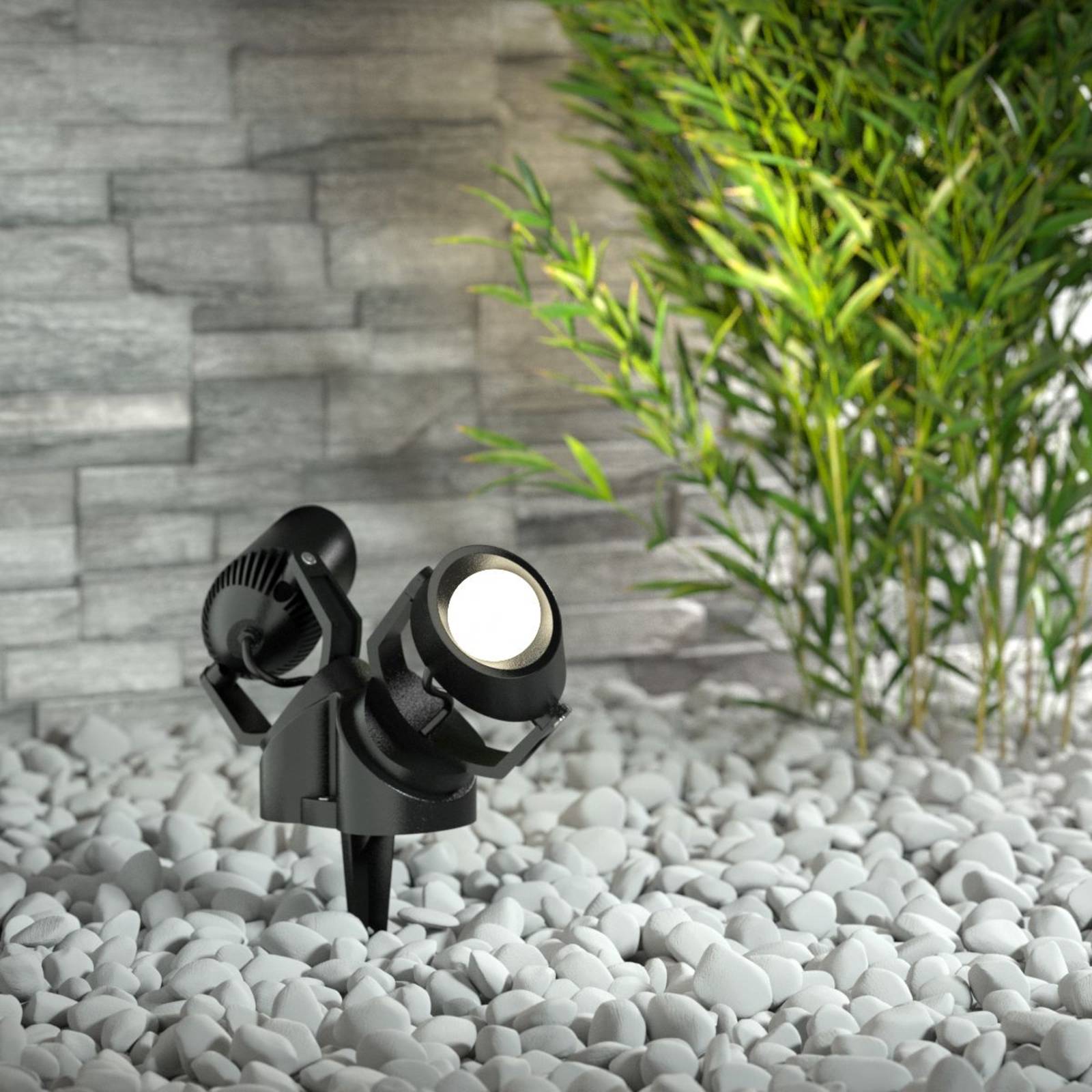 Fumagalli Minitommy-EL spike spot 2-bulb CCT black/frosted, cast resin, polycarbonate, GU10, 3.5 W, L: 37.2 cm, W: 13.5 cm, H: 19.2 cm