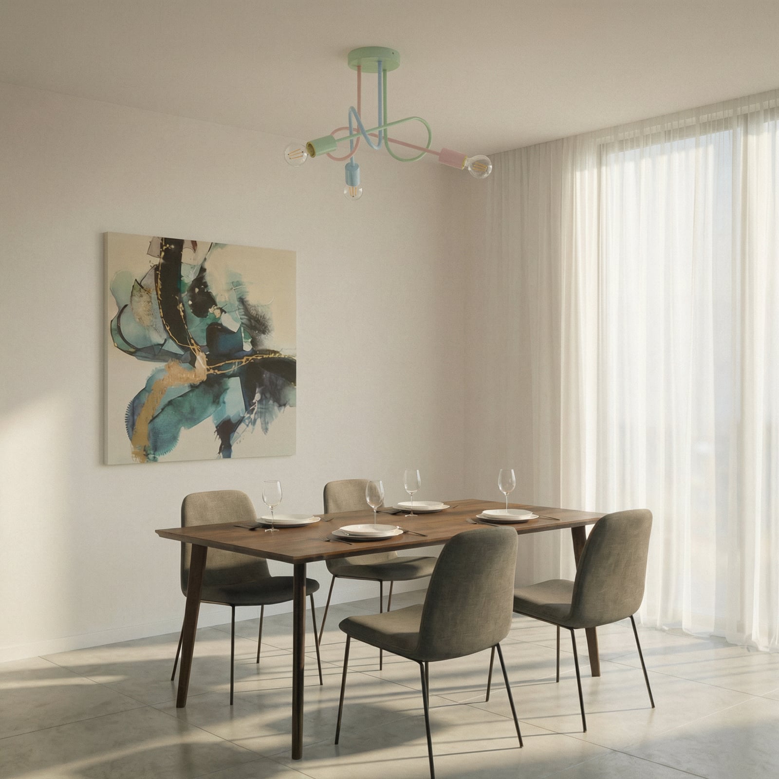 Oxford ceiling light, multicolour, metal, 3-bulb, E27