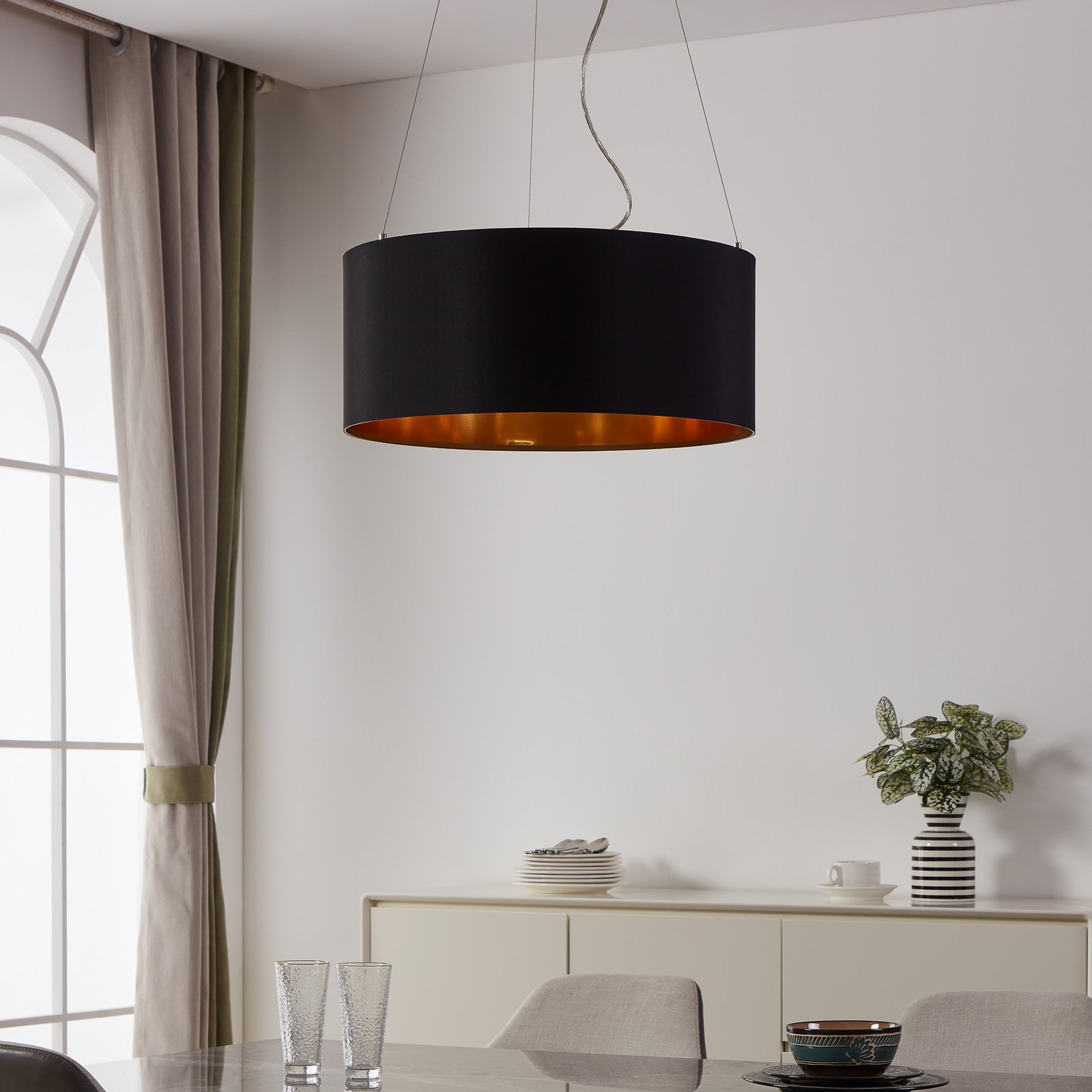 Lecio - black-gold fabric hanging light