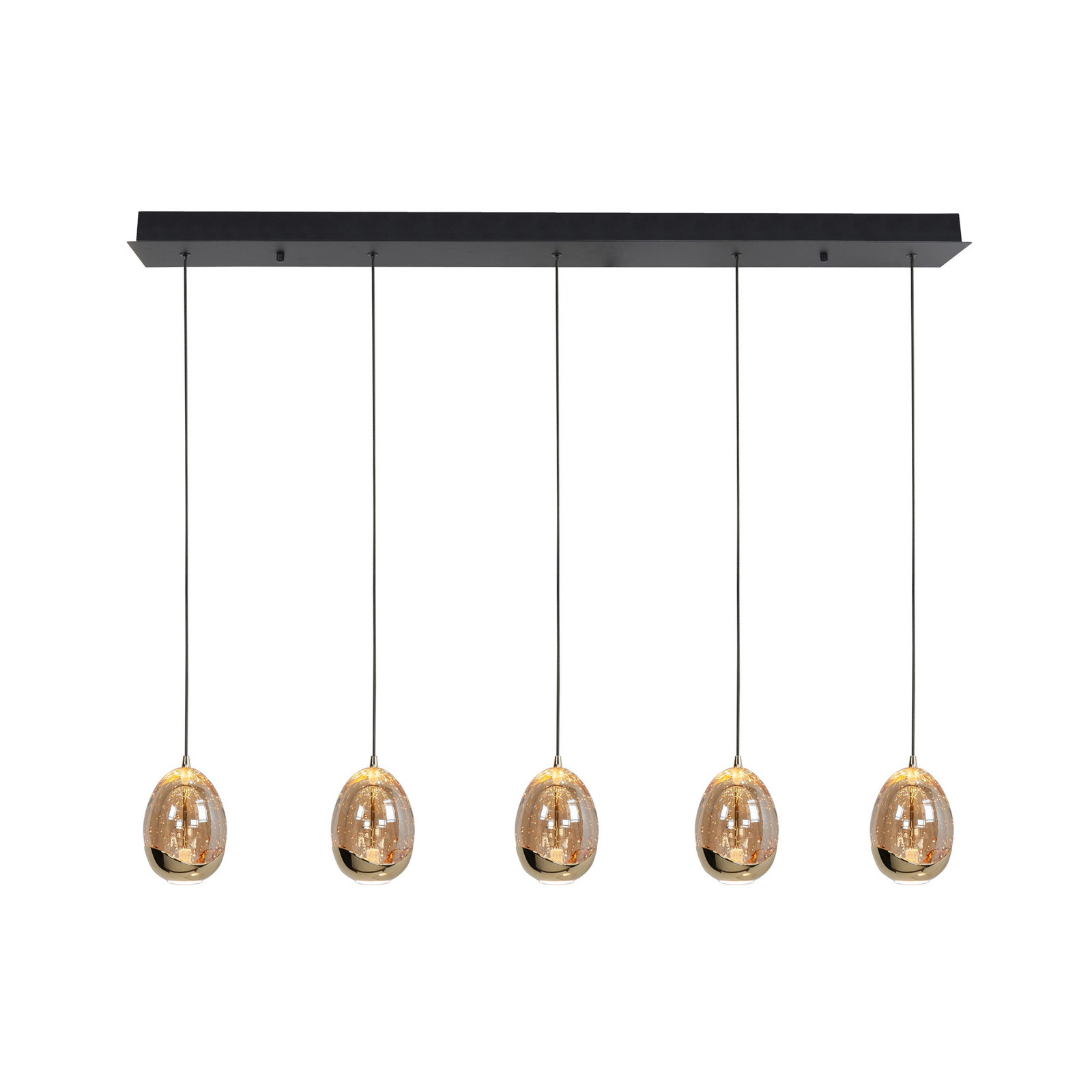 HighLight Lampă suspendată Golden Egg chihlimbar / aur lungime 107 cm 5 becuri - Camera de zi / sufragerie - modern - chihlimbar-transparent negru auriu - Metal