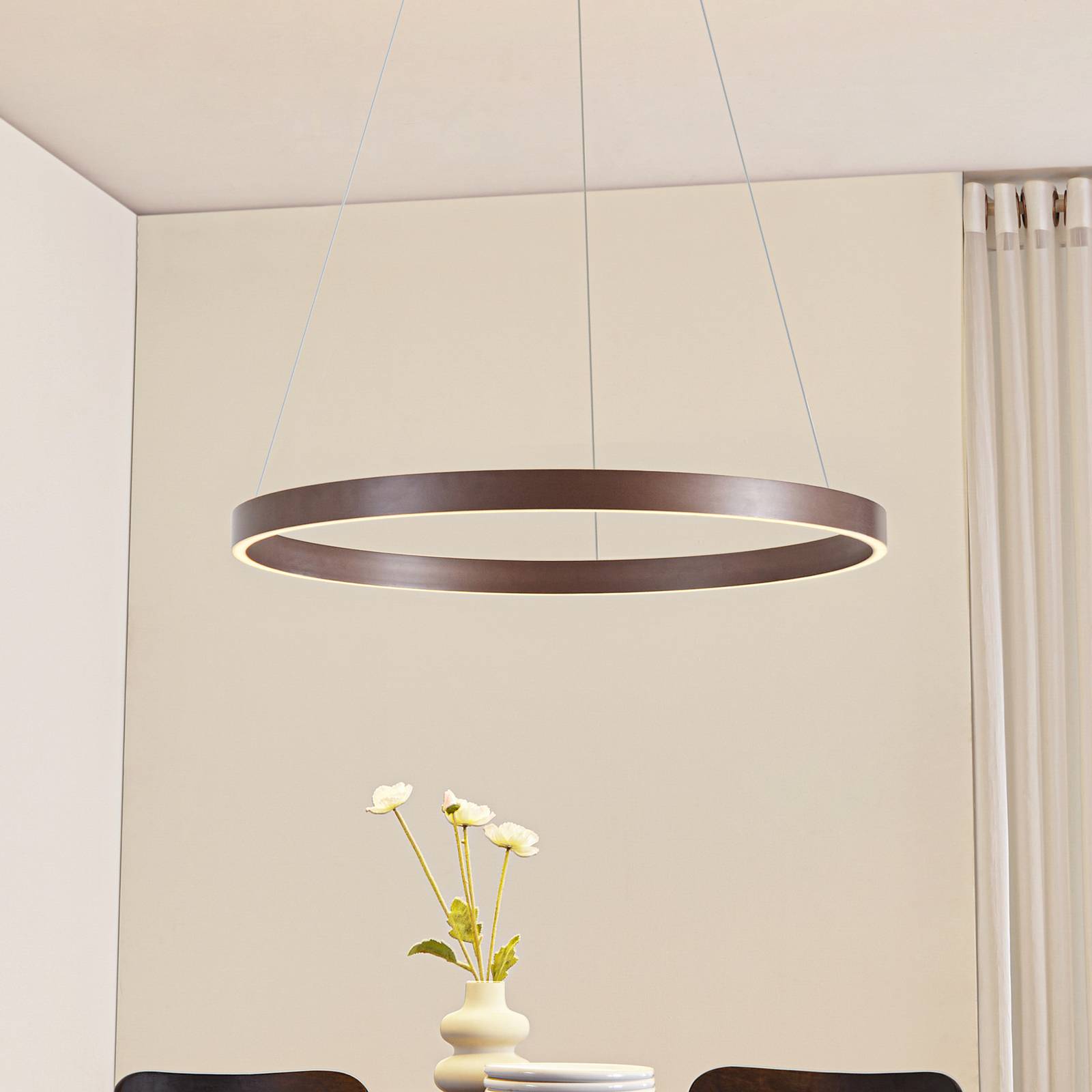 Lucande LED-Hängeleuchte Yonam, Ø 80 cm, 1-flg., braun, CCT günstig online kaufen