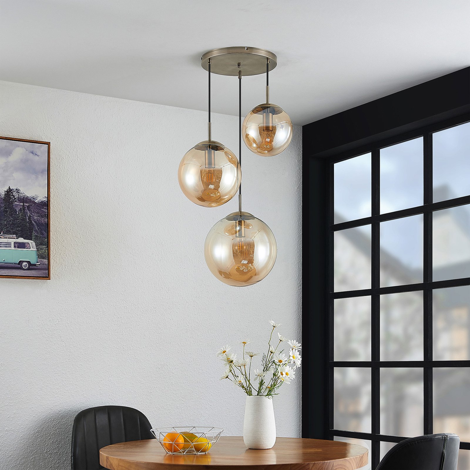 Teeja 3 Cluster Riippuvalaisin  Amber - Lindby