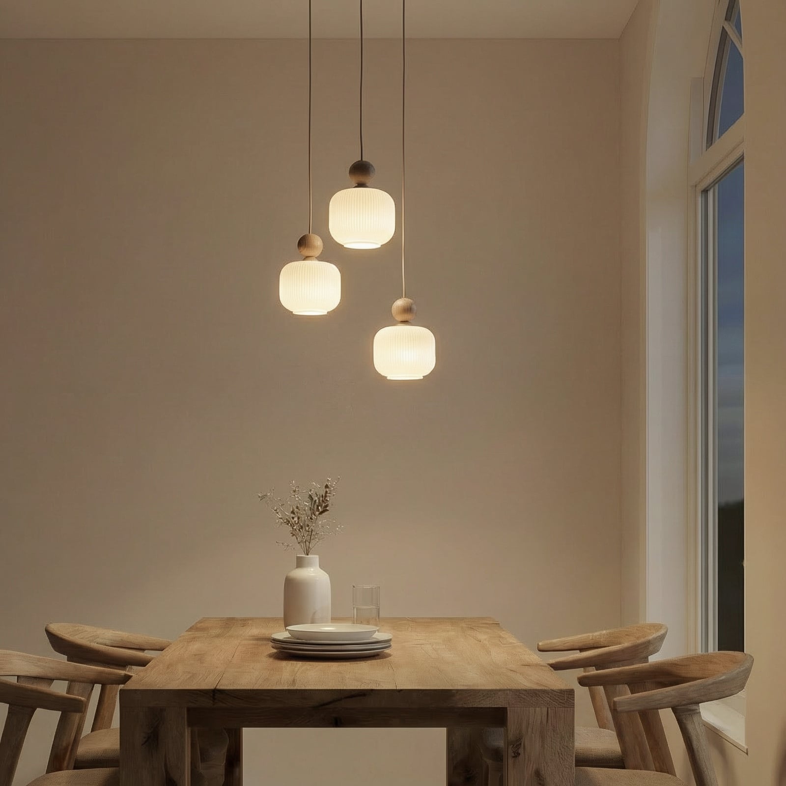 Ballo-riippuvalaisin, 3-lamppuinen, valkoinen, lasi, Ø 35 cm