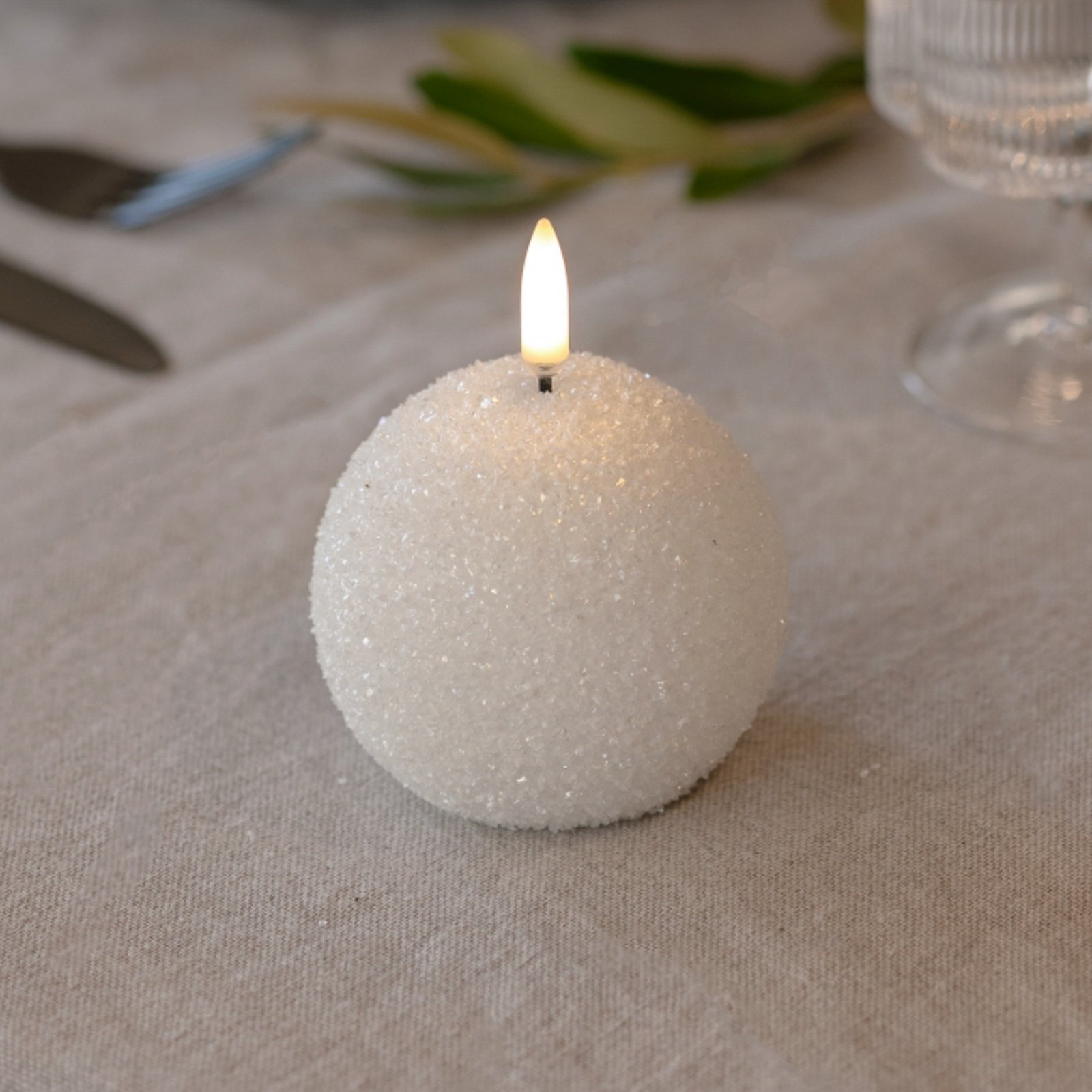 Candela LED ROUND, bianca, Ø 7 cm, glitterata - Uyuni Lighting