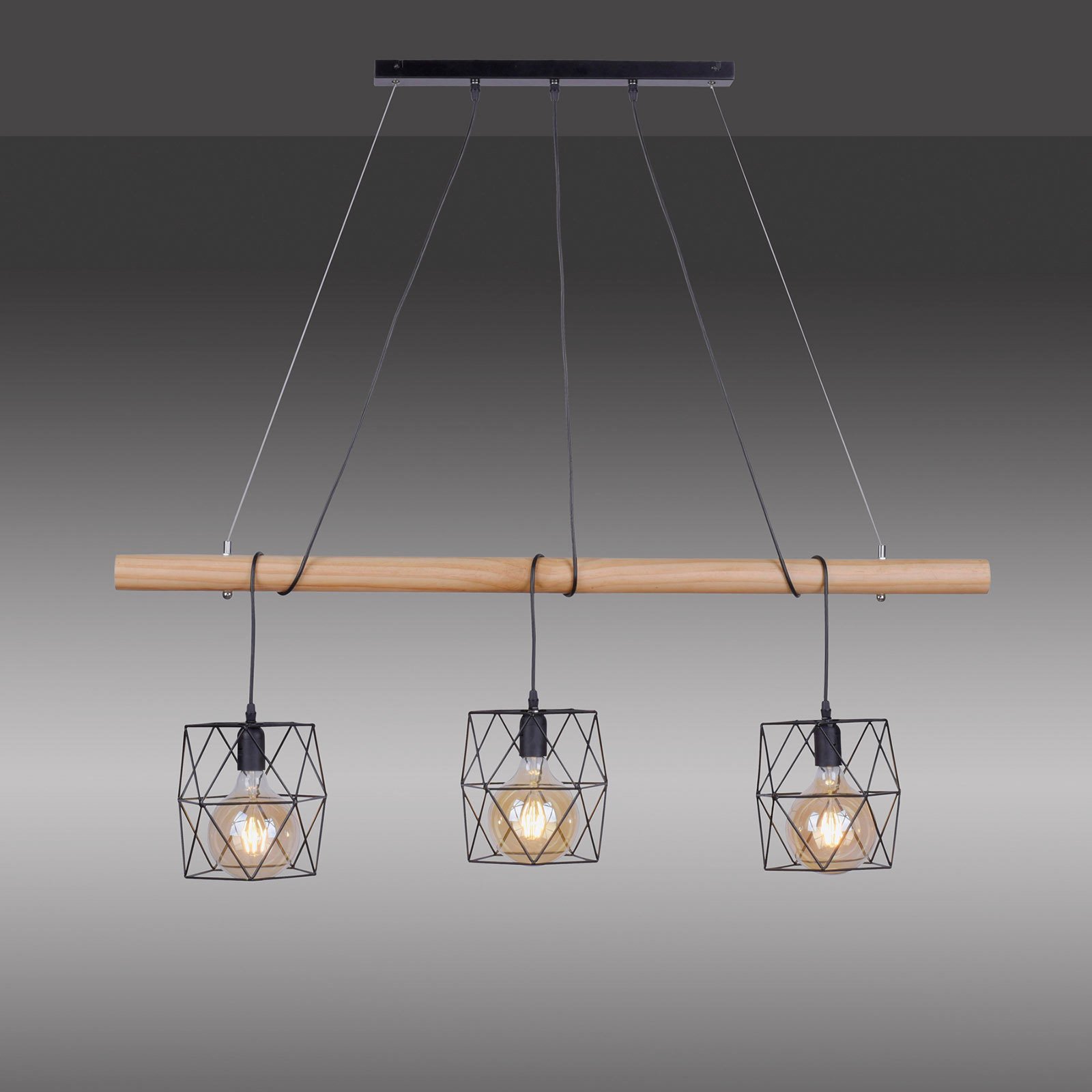 Edgar LED hanging light, cage lampshades, 3-bulb