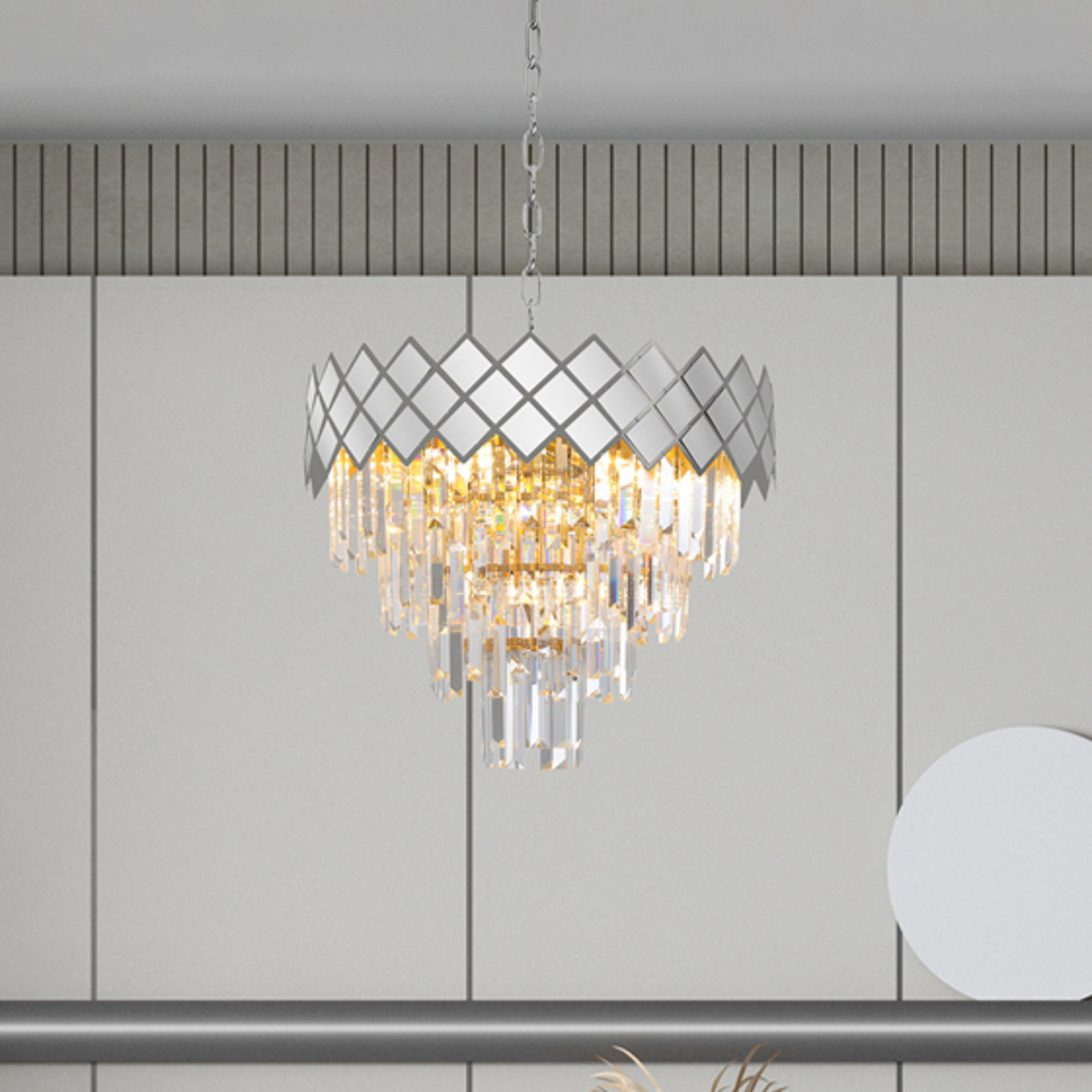 Eko-Light Lampă de agățat Carisma din metal cromat cu cristale de sticlă colorate Ø - Camera de zi / sufragerie - crom transparent
