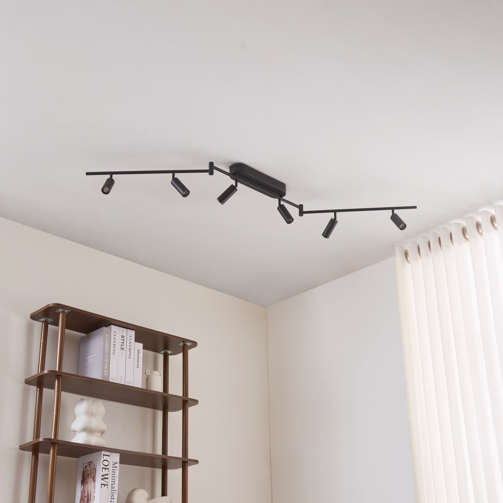 LED stropní svítidlo Eldrin, 6 žárovek, bodovky, černé – Lindby