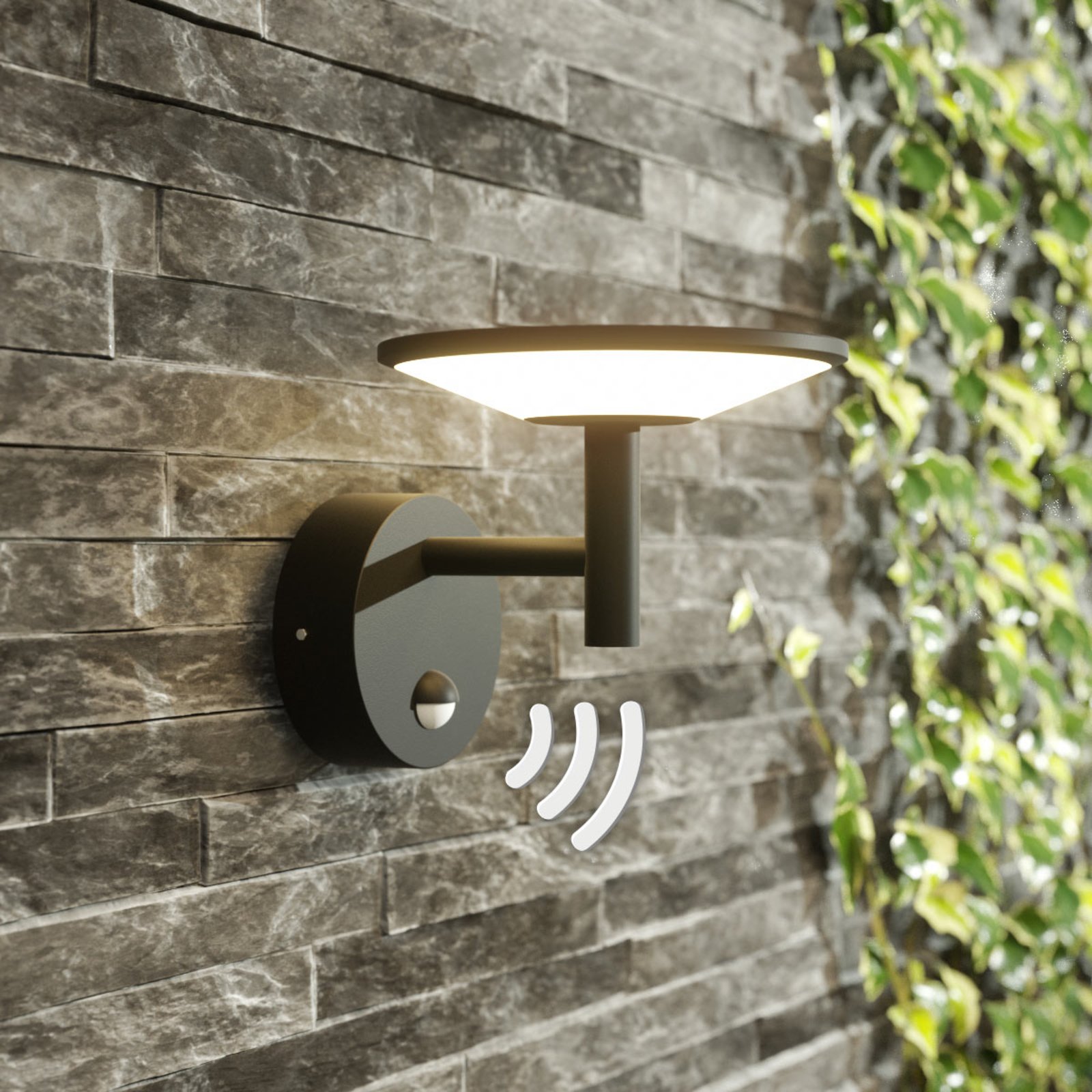 Fenia Outdoor Wall Lamp w/Sensor Anthracite/Opal - Lucande