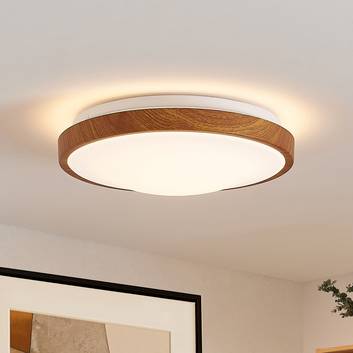 Lindby Mynte LED-loftlampe, rund, træoptik