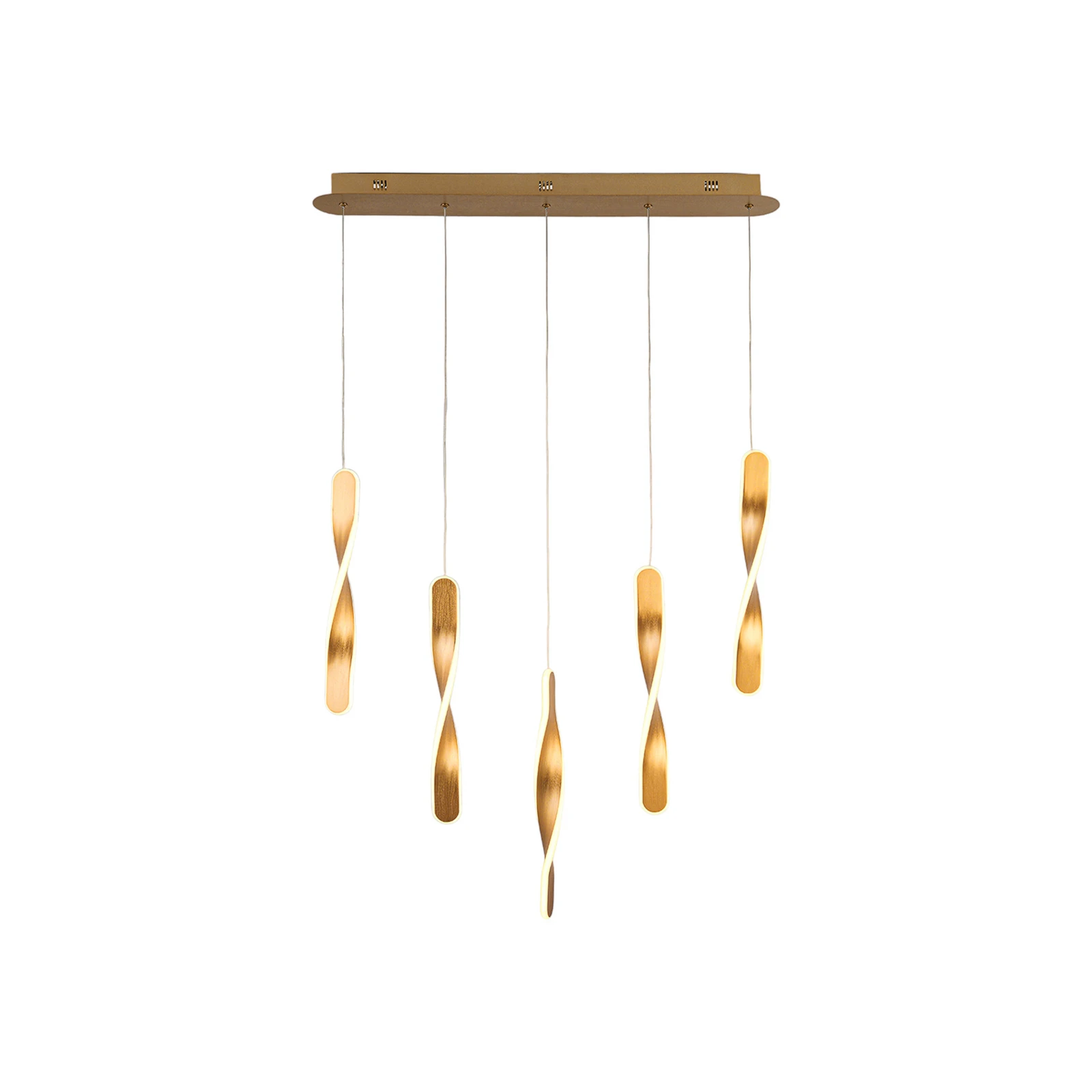 Hanglamp Twist, 5-lamps Aluminium, metaal, acryl, goudkleurig
