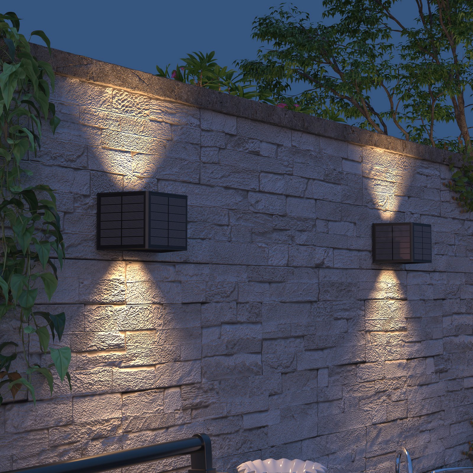 Calex Caserta solar LED outdoor wall light, up/down, black