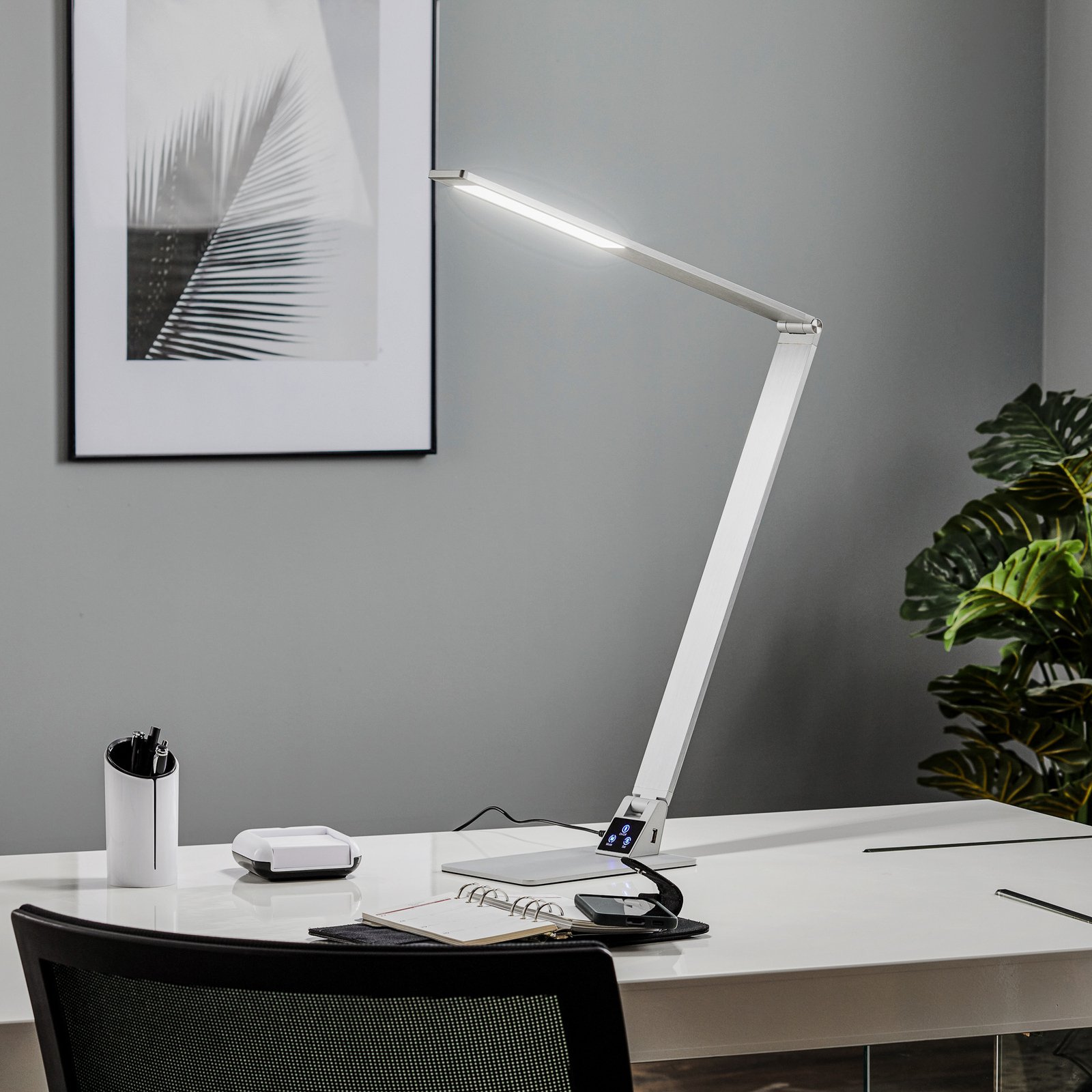 Lámpara de mesa LED Wasp plana, aluminio