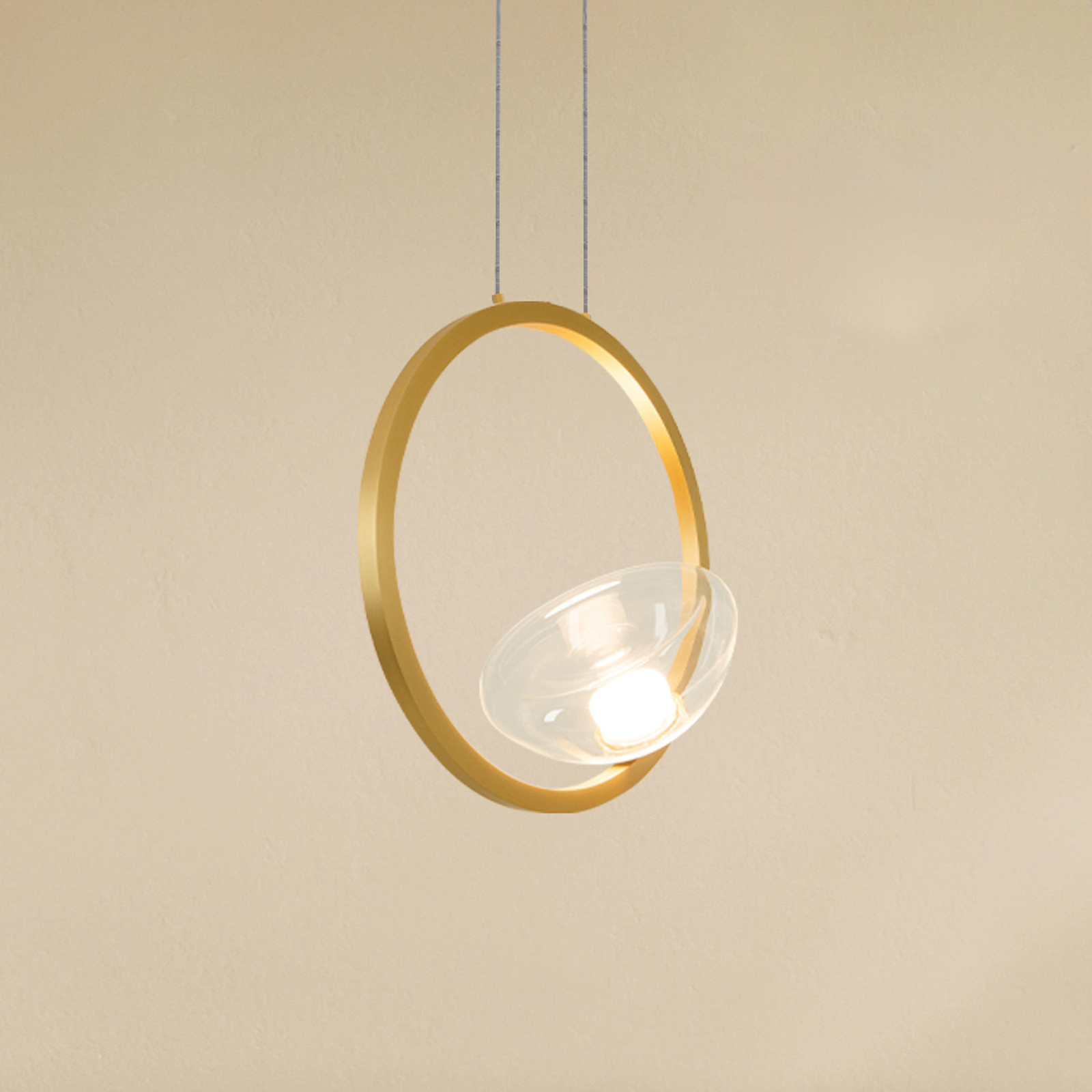 LED pendant light 23028, 1-bulb, 3,000 K, glass, golden