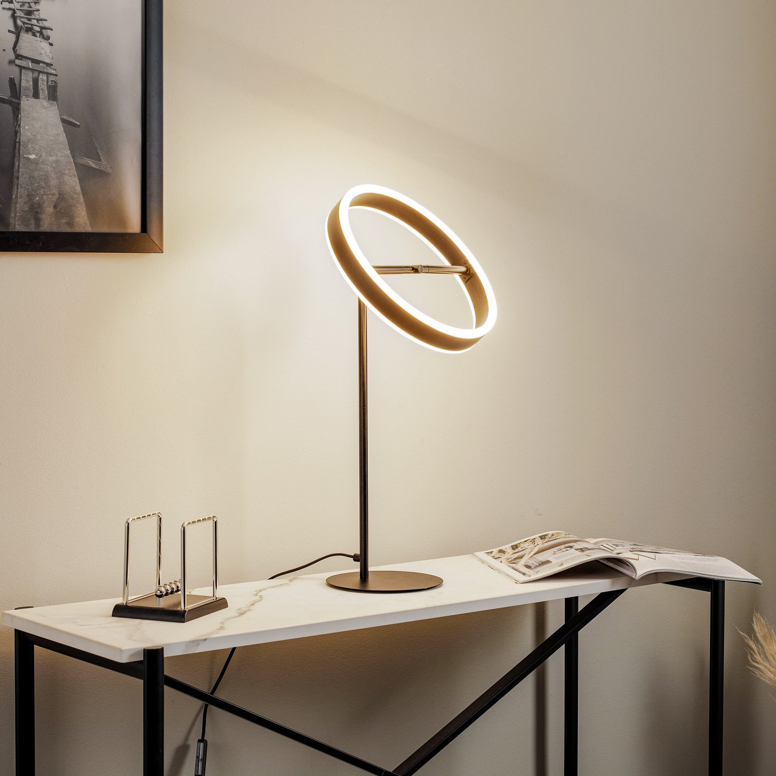 Lucande LED lampă de masă Yekta negru 59 cm dimabil - Camera de zi / sufragerie - design - Metal