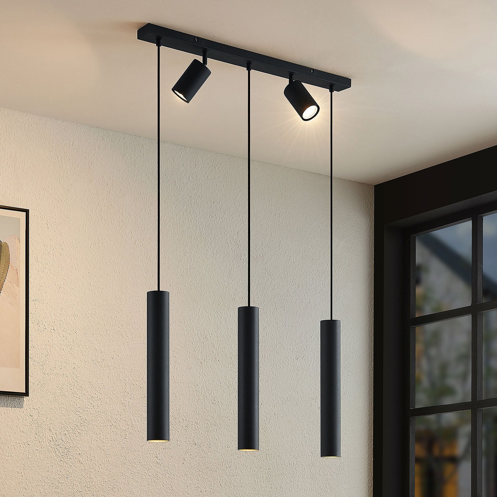 Lindby Sanad függő lámpa fekete 5 izzós hosszúkás