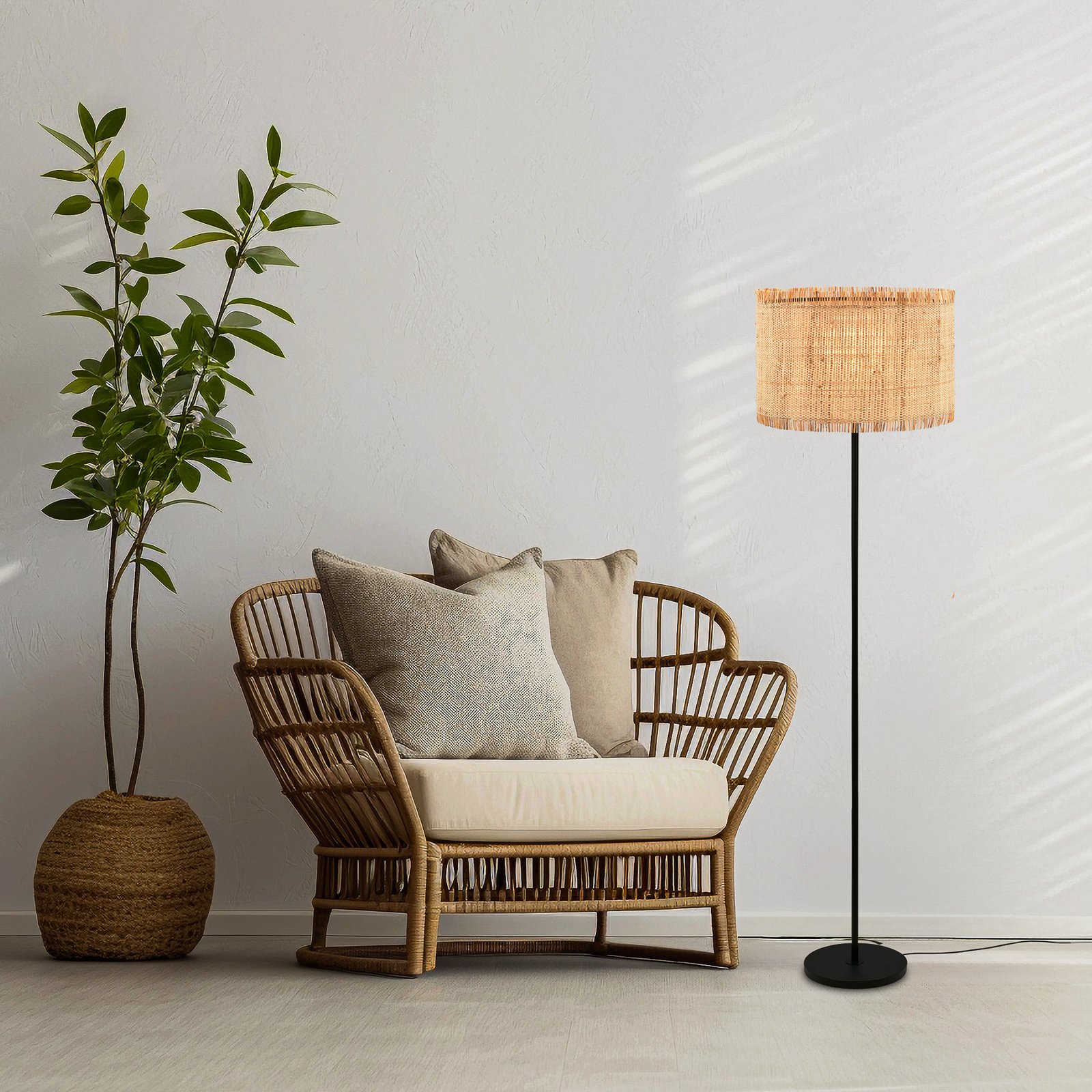 Borra floor lamp, natural colour, metal, straw, E27