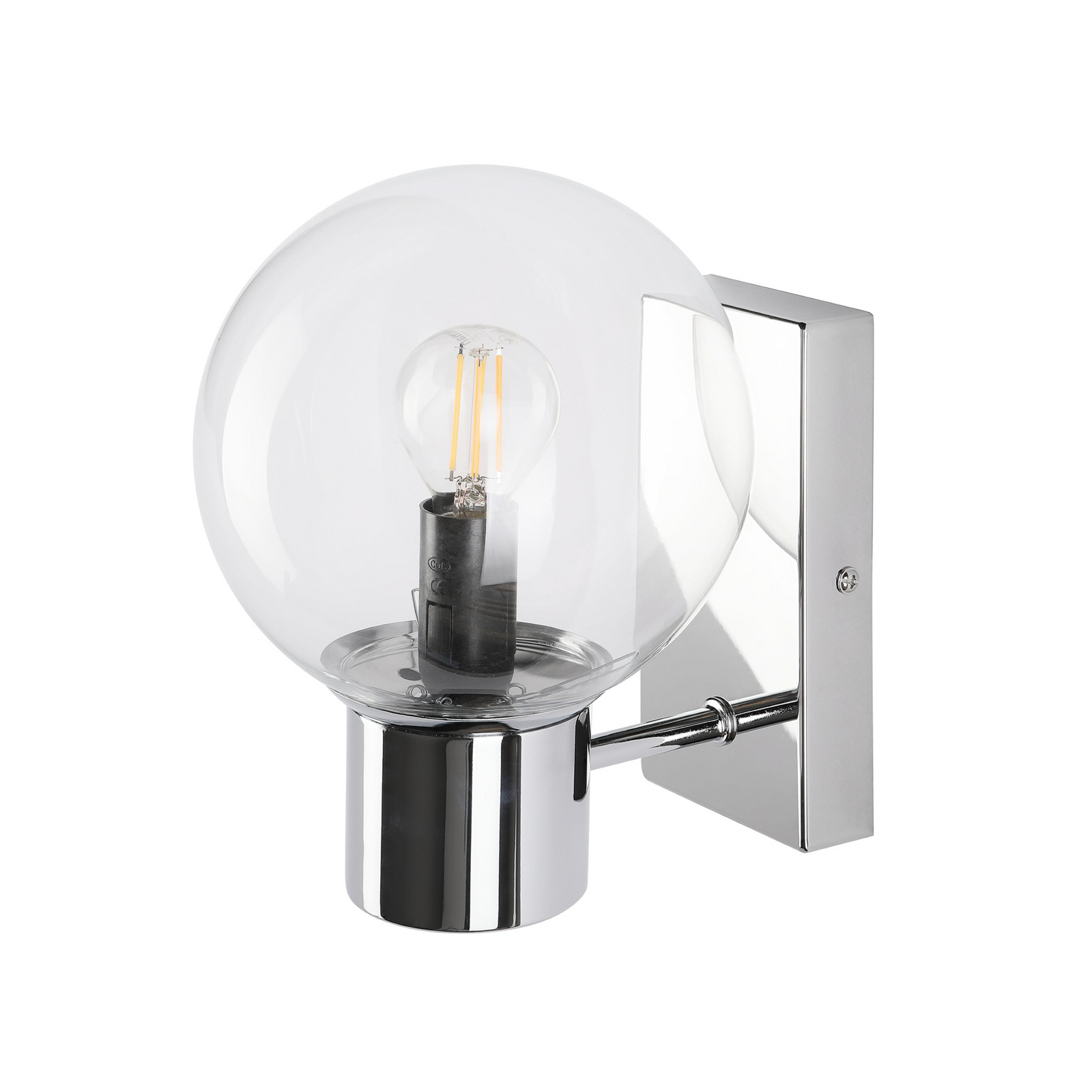 Sienas lampa Sferio, hroms/caurspīdīga, stikls, augstums 21 cm, E14 Sienas lampa Sferio, hroms/caurspīdīga, stikls, augstums 21 cm, E14