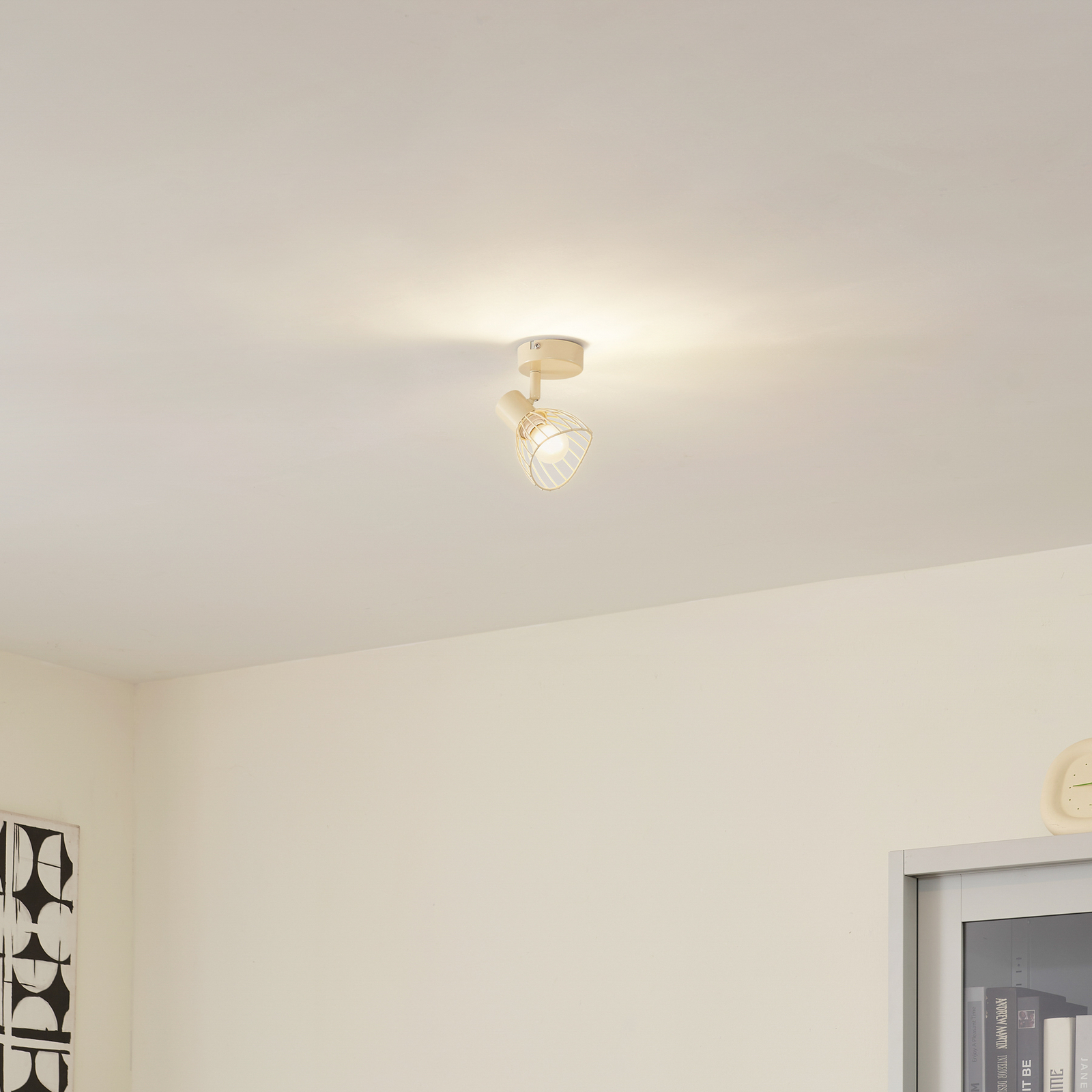 Lindby ceiling light Piena, beige, 1-bulb, metal, Ø 93.cm