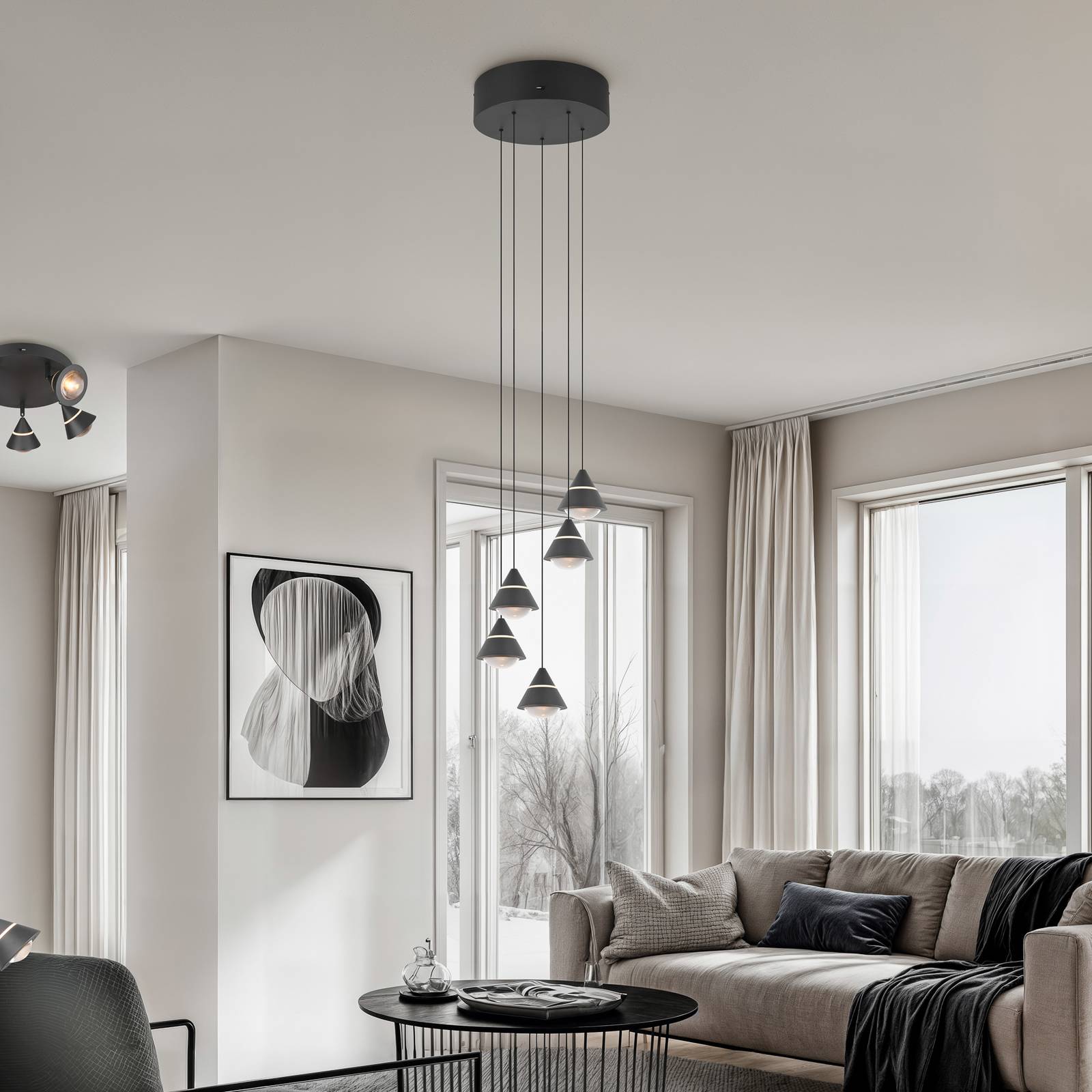 LED-Hängelampe Romeo, Ø 28 cm, schwarz, Metall, 5-flg. günstig online kaufen