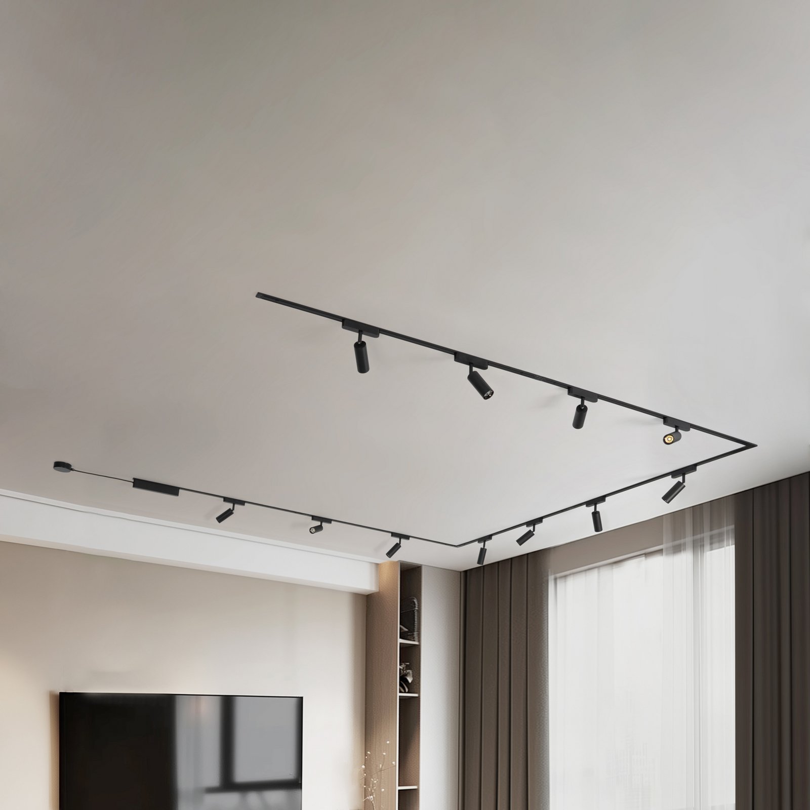 Track system 48V Lumaro,προβολείς,11-light,μαύρο,Ø4cm,dimmable