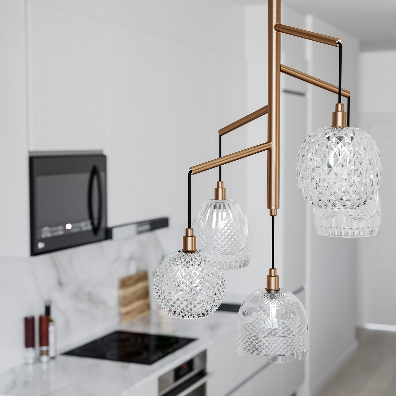 By Rydéns Grace hanging lamp brass/clear 5-bulb, for Living / Dining Room, glass, metal, E14, 25 W, energy efficiency: A++, H: 80 cm