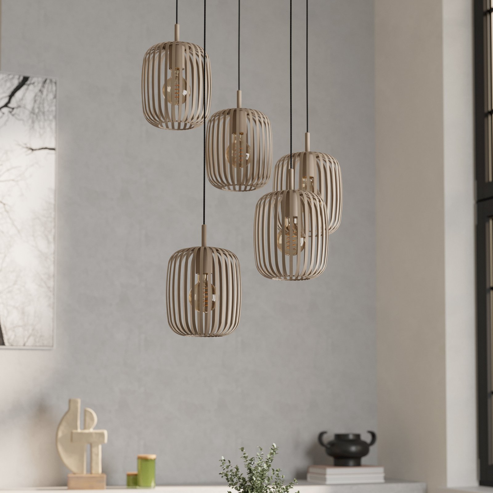 Κρεμαστό φωτιστικό Romazzina, χρώμα άμμου, ατσάλι, Ø 50 cm, 5 φωτιστικά. Κρεμαστό φωτιστικό Romazzina, χρώμα άμμου, ατσάλι, Ø 50 cm, 5 φωτιστικά.