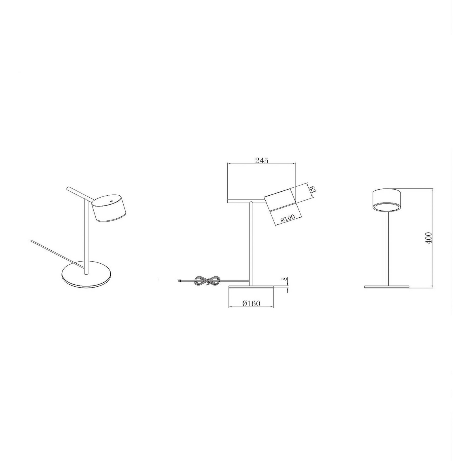 lampe à poser LED Gian, noire, hauteur 40 cm, métal