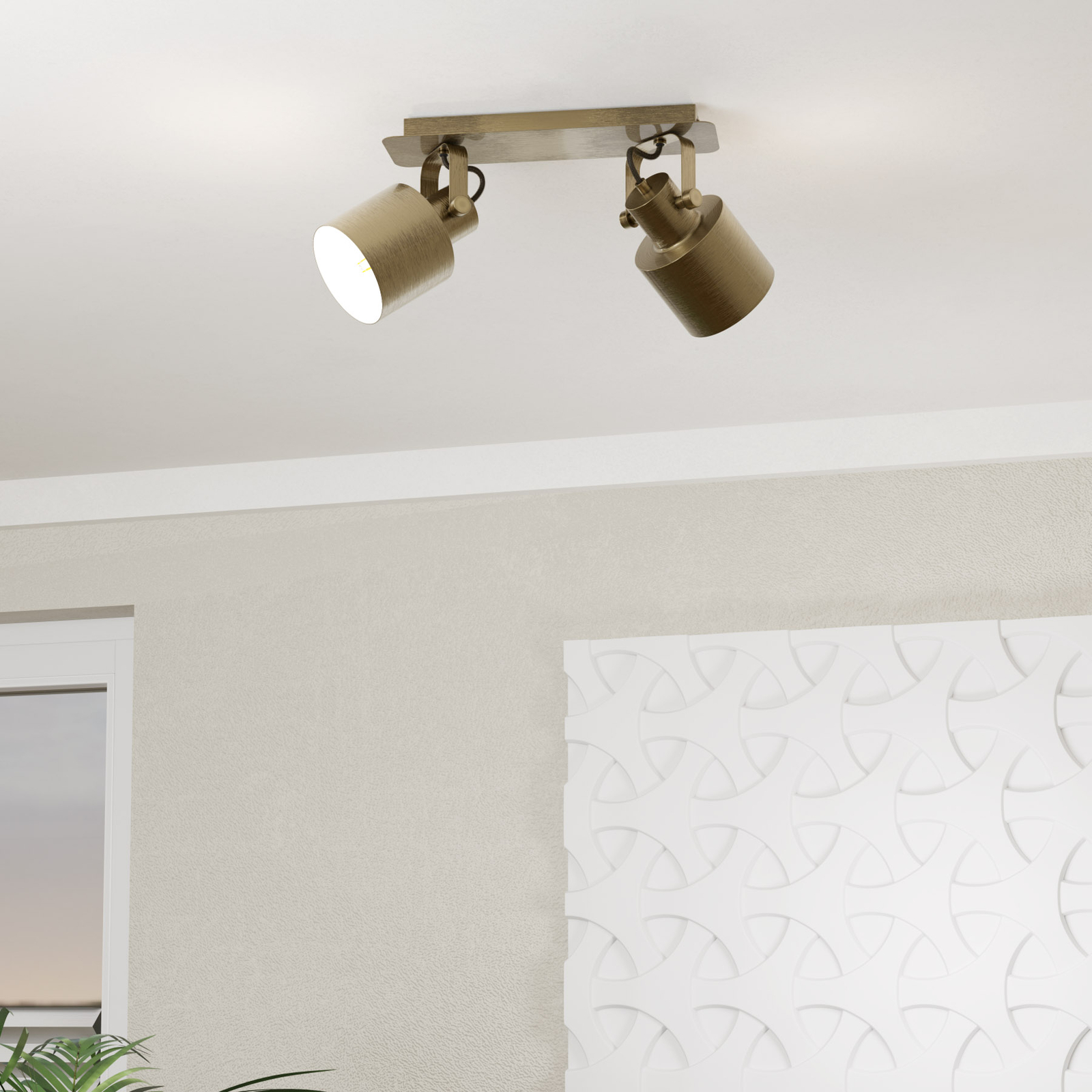 Spot plafond Southery à 2 lampes crème-doré brossé