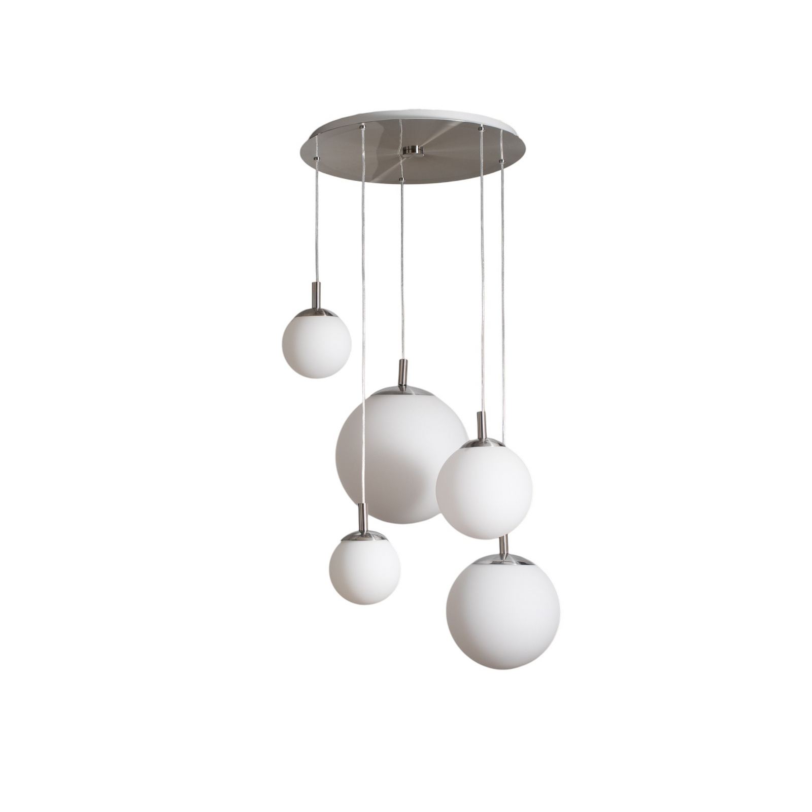 Suspension Maroni, chrome/blanc, verre, à 5 lampes