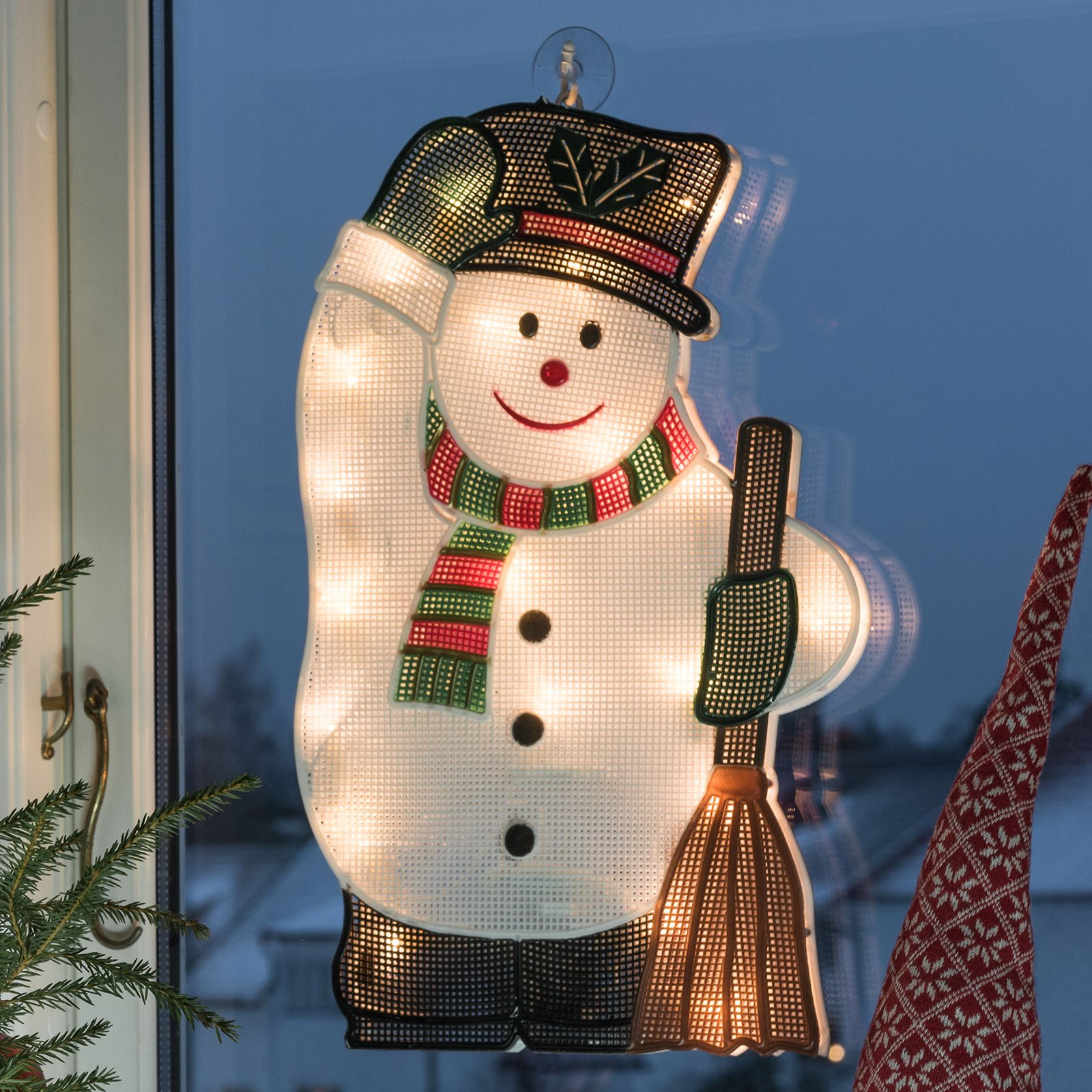 Sisätiloihin - LED-ikkunakuva lumiukko