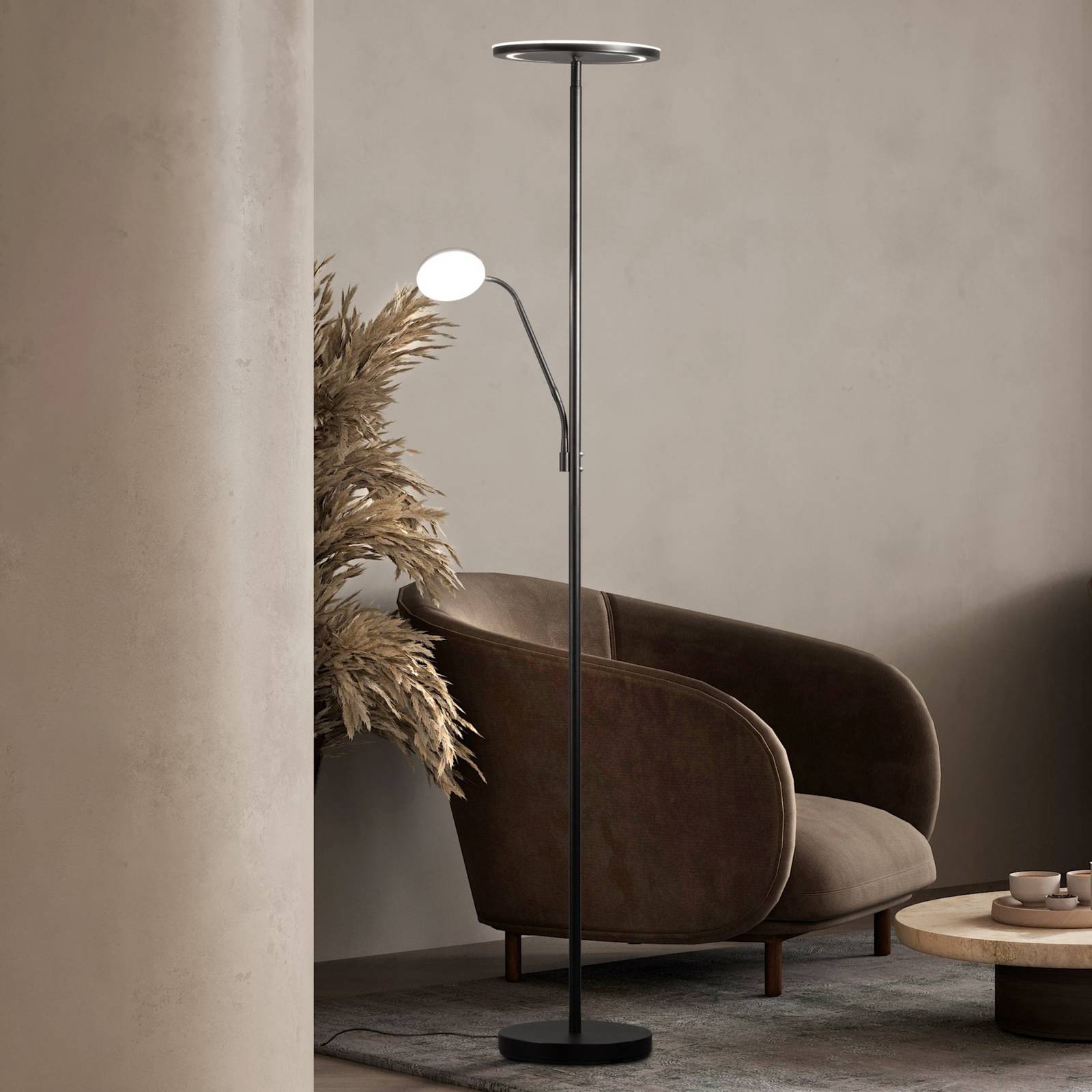 FISCHER & HONSEL Lampe sur pied LED Sorento, noir sable, hauteur 182 cm, lampe de lecture