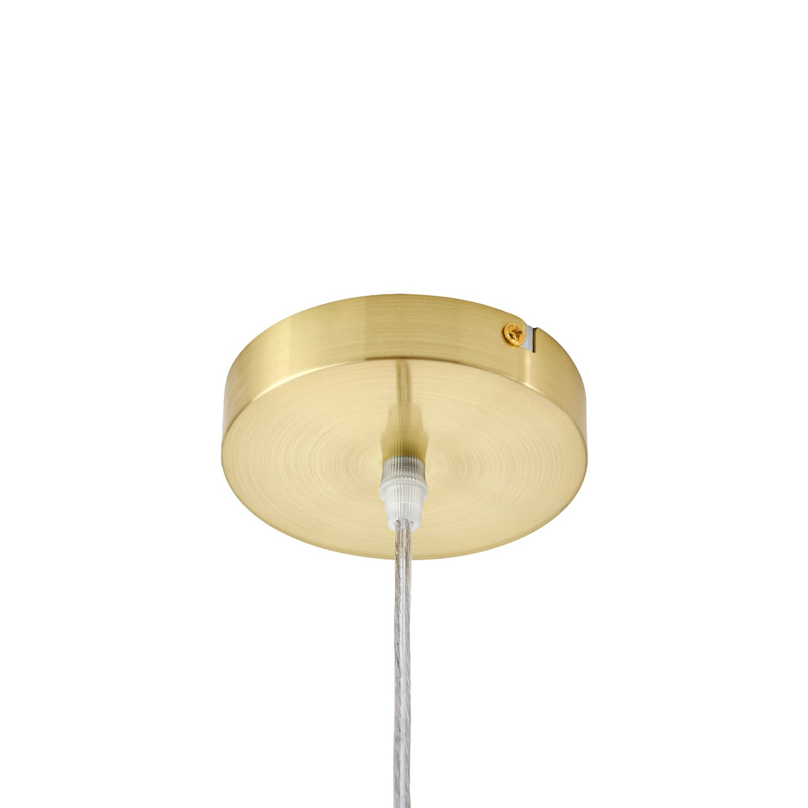 Candeeiro suspenso Lucande Meritt, latão/transparente, Ø 40 cm, vidro Candeeiro suspenso Lucande Meritt, latão/transparente, Ø 40 cm, vidro