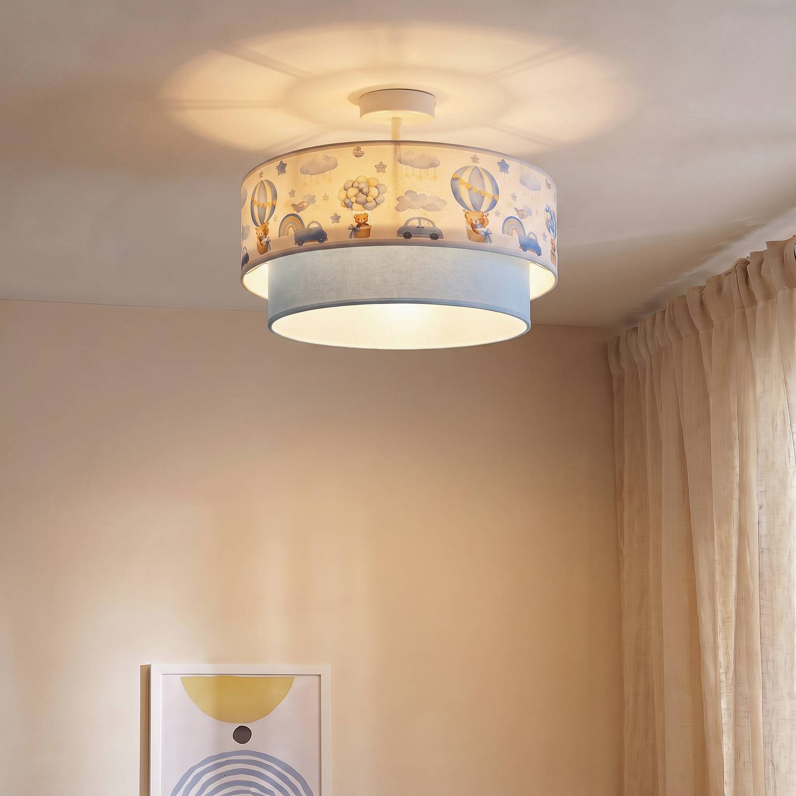 Duolla Boho-plafondlamp voor kinderen, lichtblauw/bonte kleuren, Ø 40 cm, textiel, E27