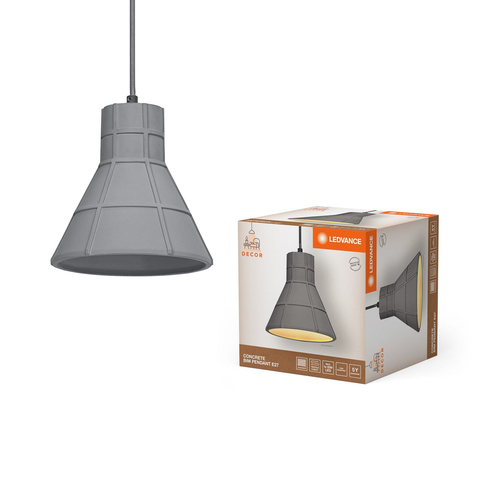 LEDVANCE Lampada a sospensione Concrete Bim, cemento, grigio scuro