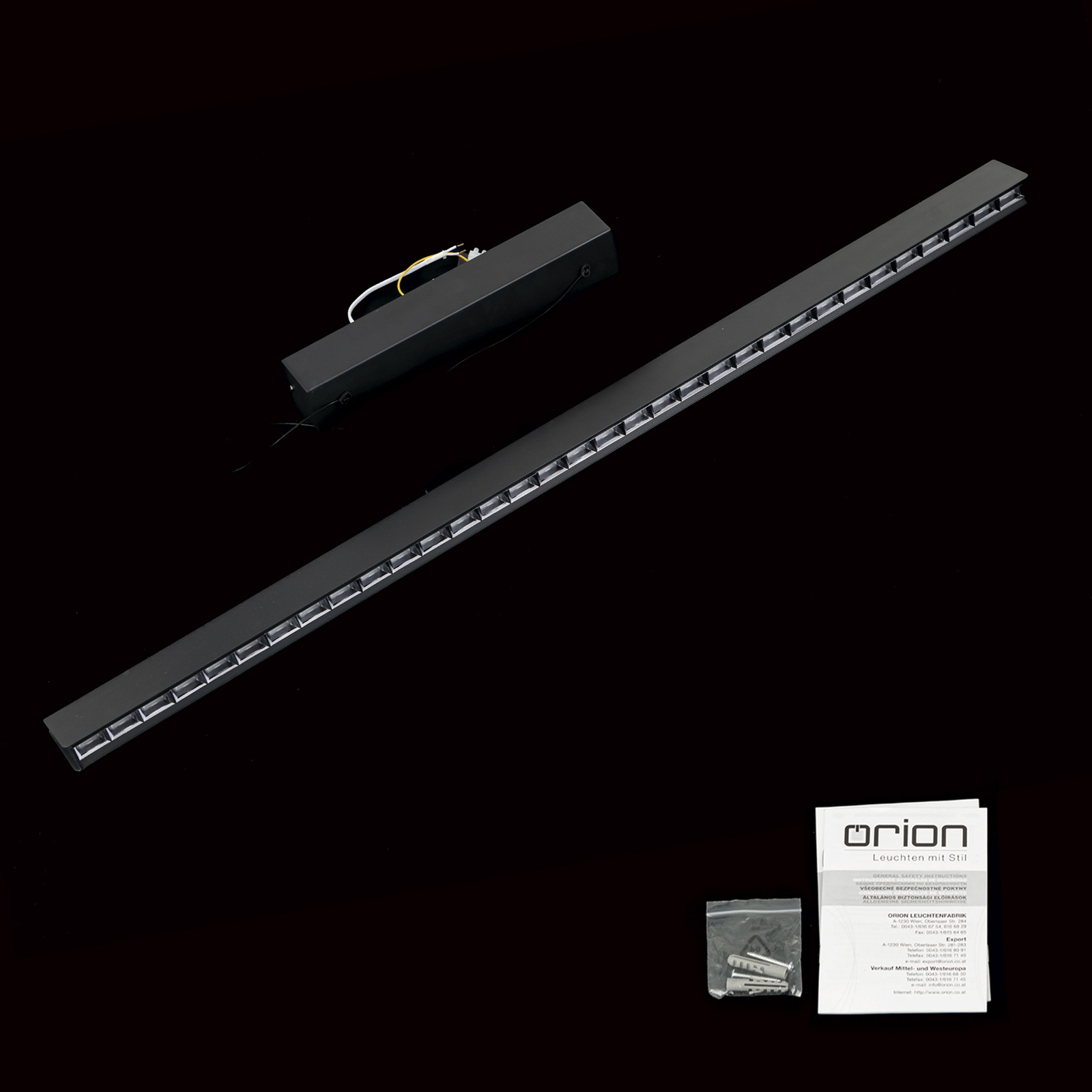 LED hanging light Tara, black, length 120 cm, aluminium/steel