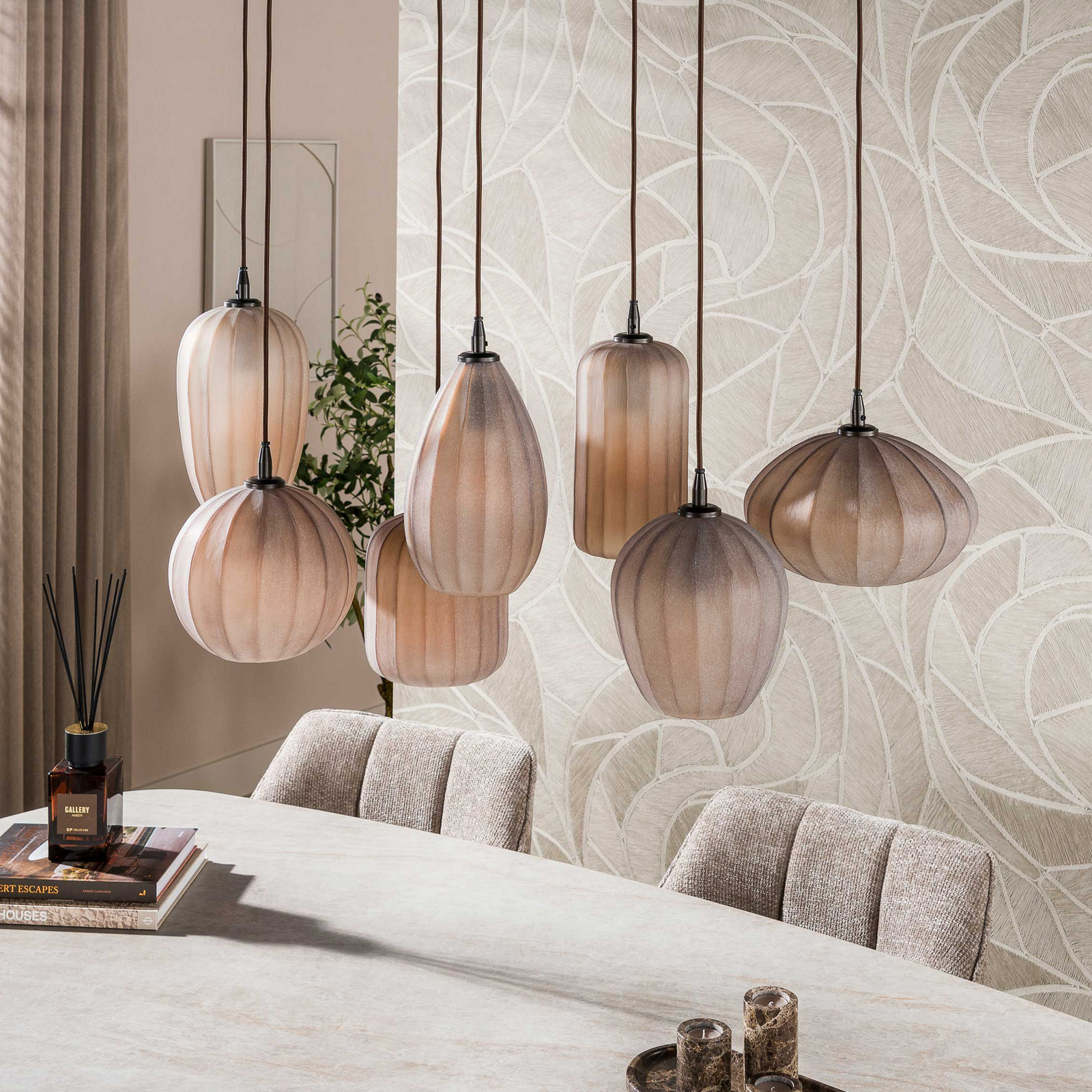 Pendelleuchte Altura, 7-flammig, 96 cm, braun, Glas, E27 Pendelleuchte Altura, 7-flammig, 96 cm, braun, Glas, E27