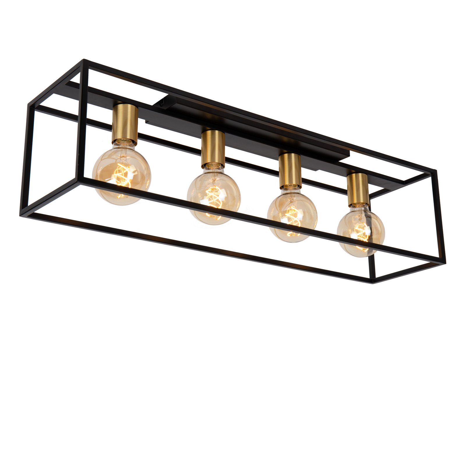 Ruben ceiling light, black, 90 cm, 4-bulb, metal, E27