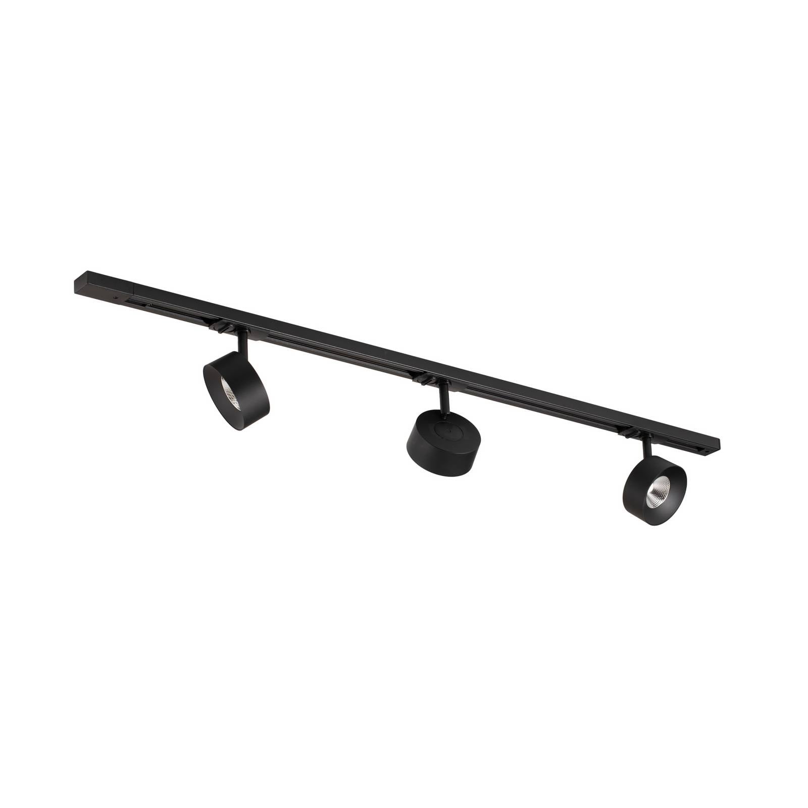 Lindby Schienensystem Linaro, Ø 9,5 cm, 3-flg., LED, schwarz