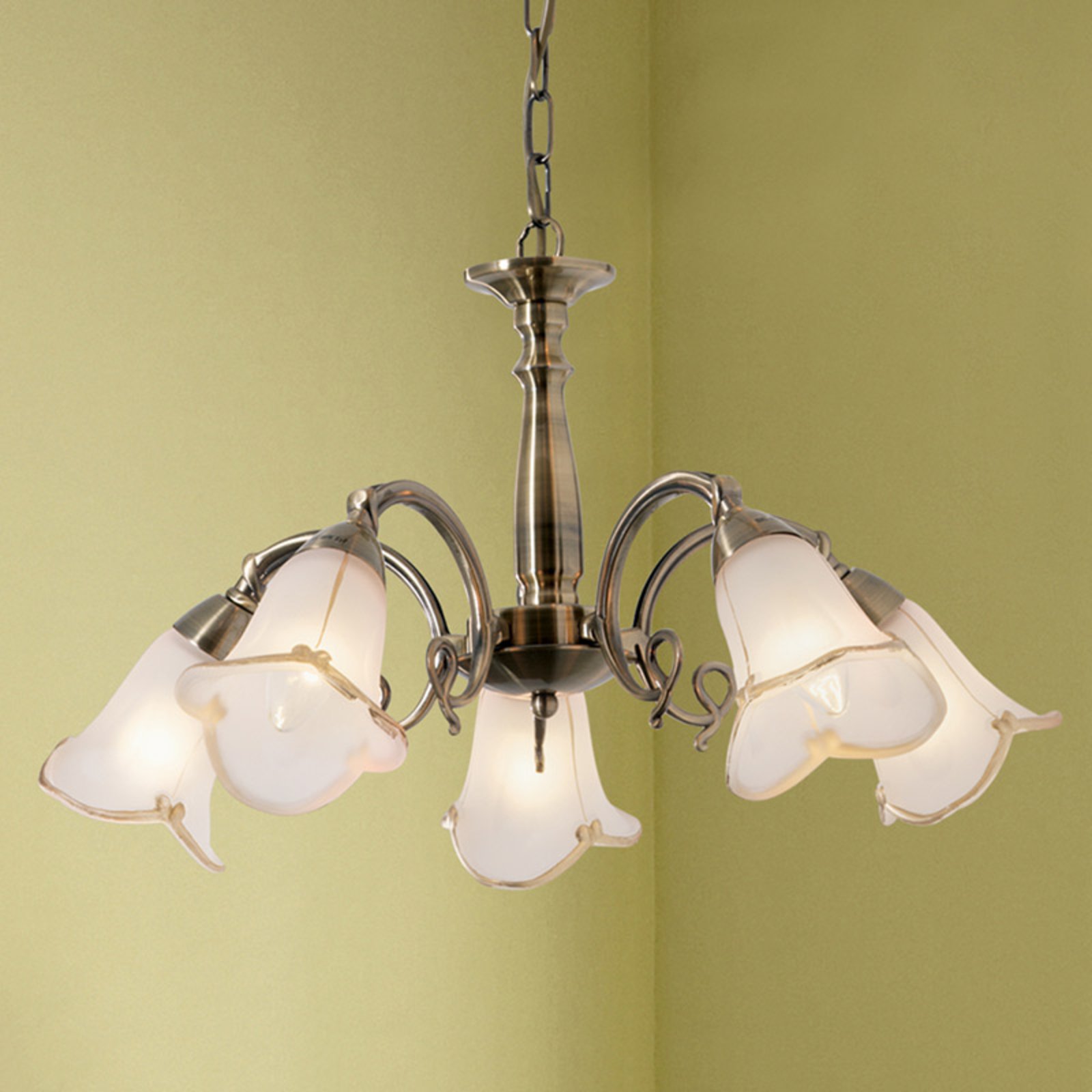 Hanglamp Calla, oudmessing, 5-lamps