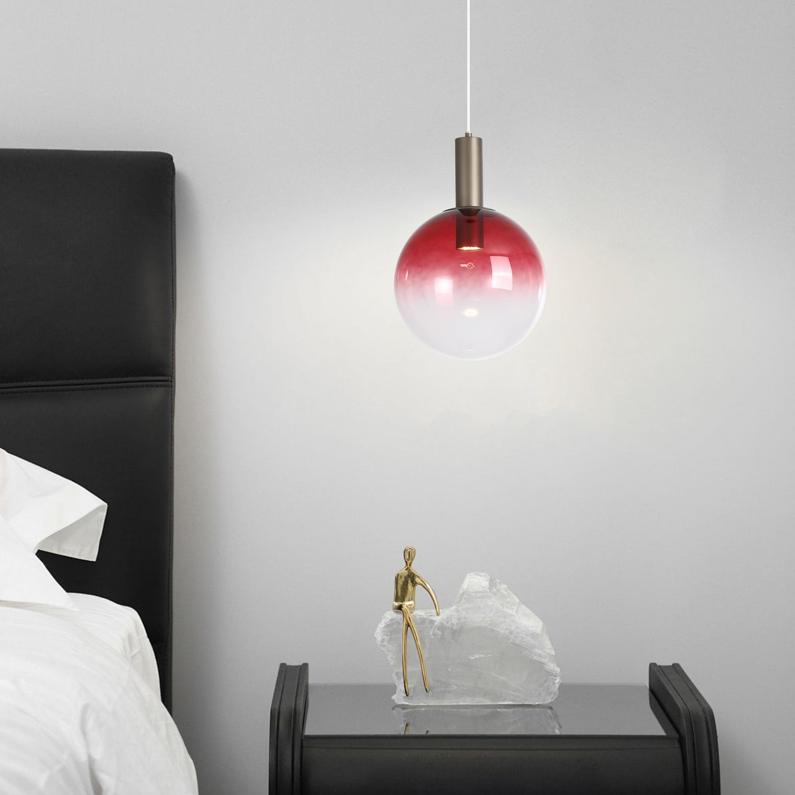 Hanglamp Ombre, bolvormig, rood/wit, Ø 30 cm, glas