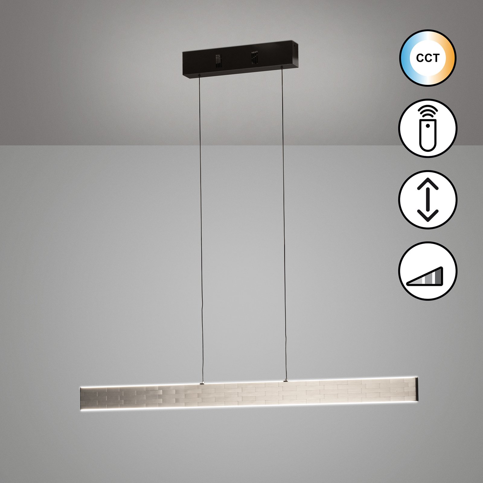 Lámpara colgante LED Aluro, metal, control remoto, CCT, atenuable