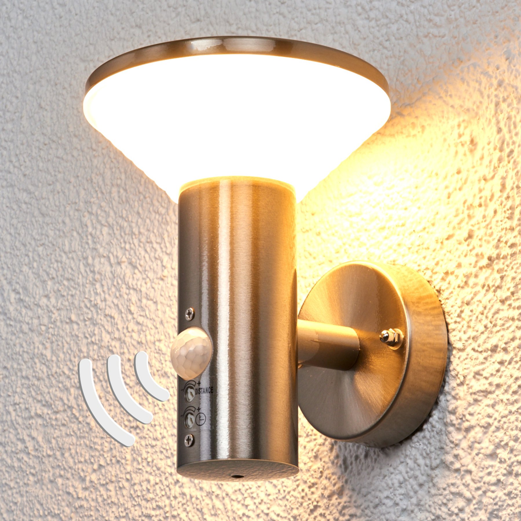 Lampenwelt.com Bewegungsmelder-Wandleuchte Tiga für außen, LED