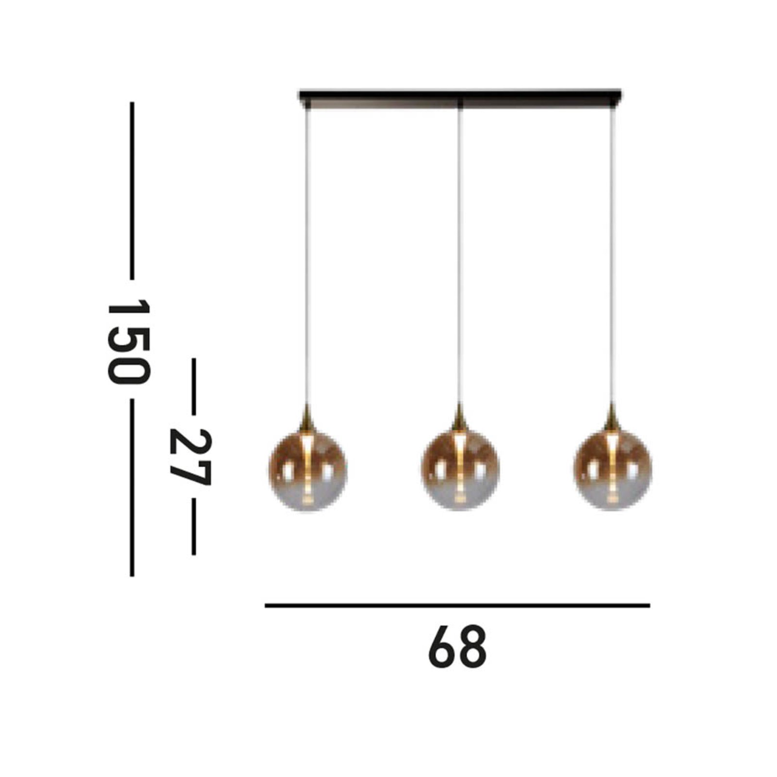 LED závěsné svítidlo Alchemy, 3 světla, černá, jantarová, sklo