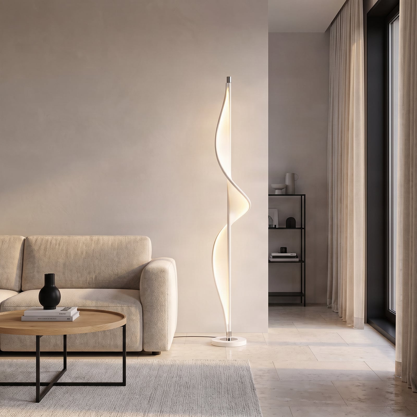 Lucande LED-Stehlampe Edano, 154 cm, weiß, Textil, dimmbar Lucande LED-Stehlampe Edano, 154 cm, weiß, Textil, dimmbar